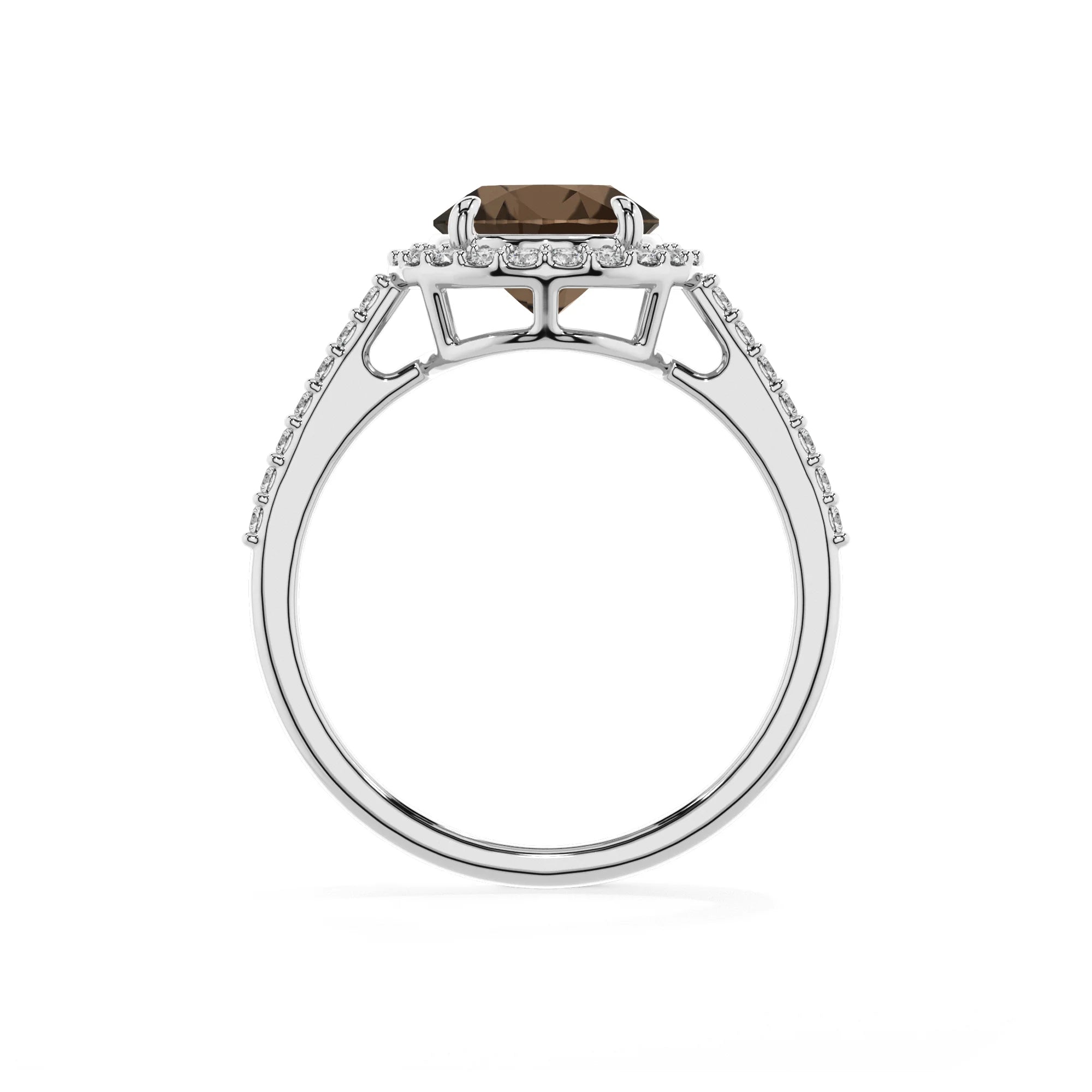 natural smoky-quartz round solitaire rings in white gold 