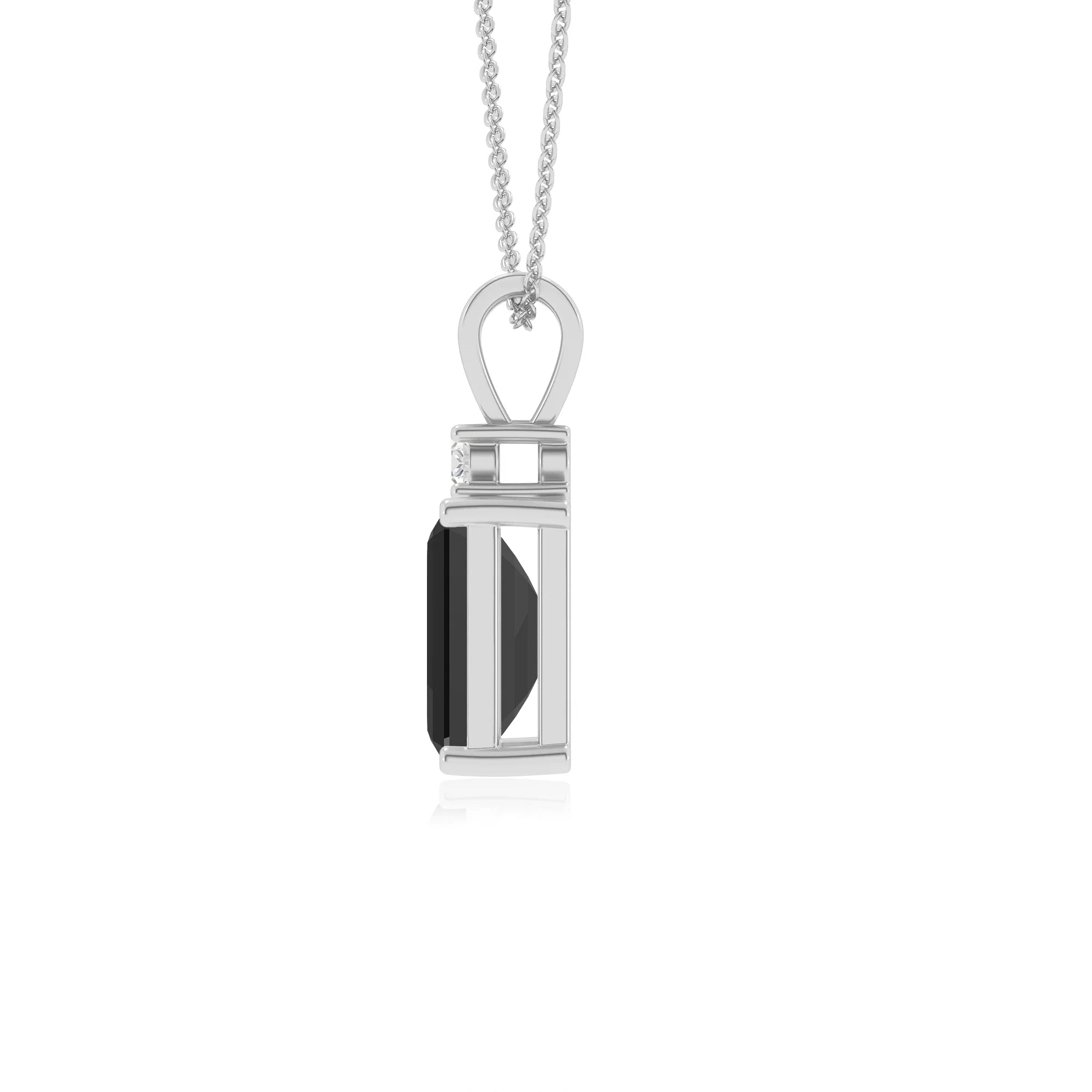 natural black-onyx emerald cut solitaire v-bale necklaces in platinum 