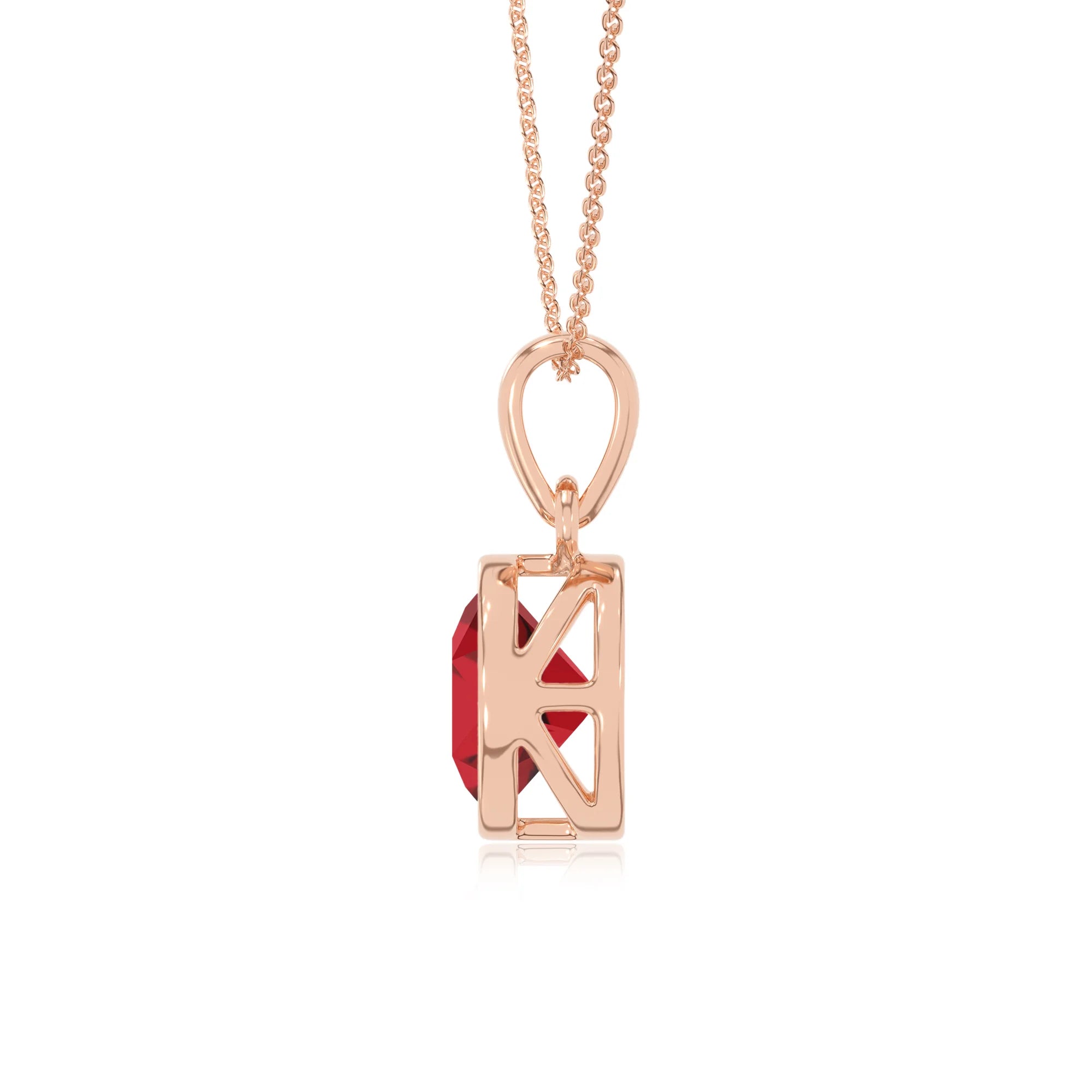 lab grown ruby round solitaire necklaces in rose gold 