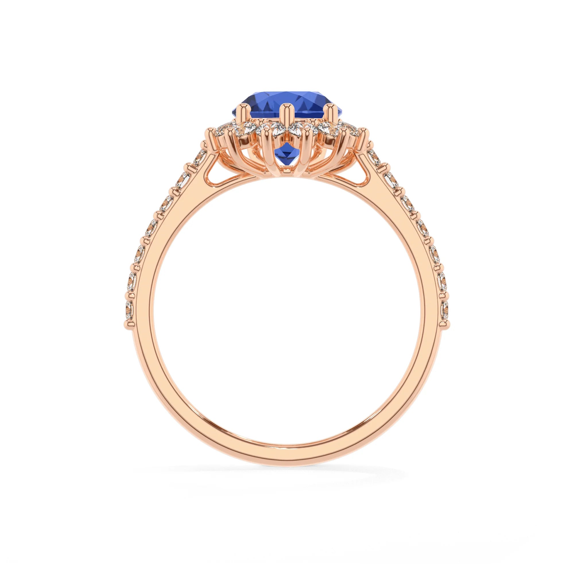 lab grown blue-sapphire pear solitaire rings in rose gold 