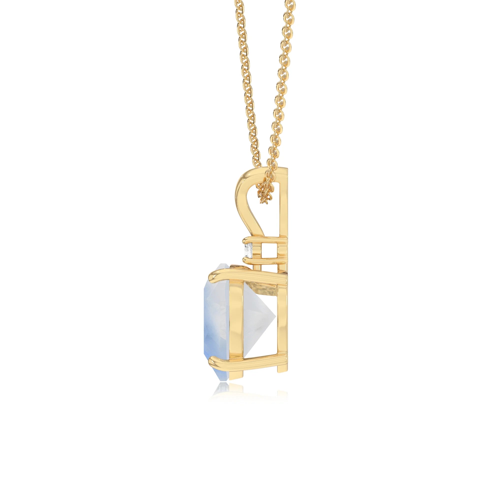 natural rainbow-moonstone heart solitaire v-bale necklaces in yellow gold 
