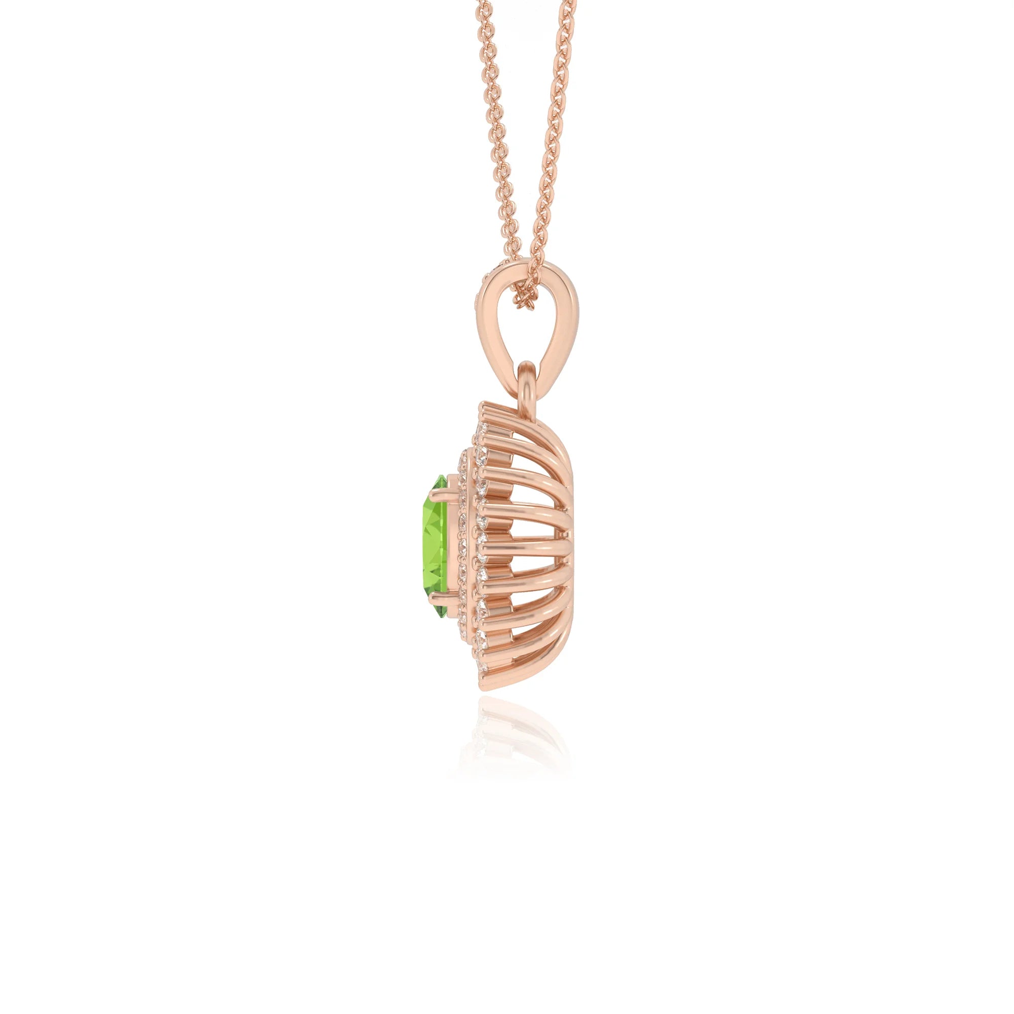 natural peridot oval halo necklaces in rose gold 