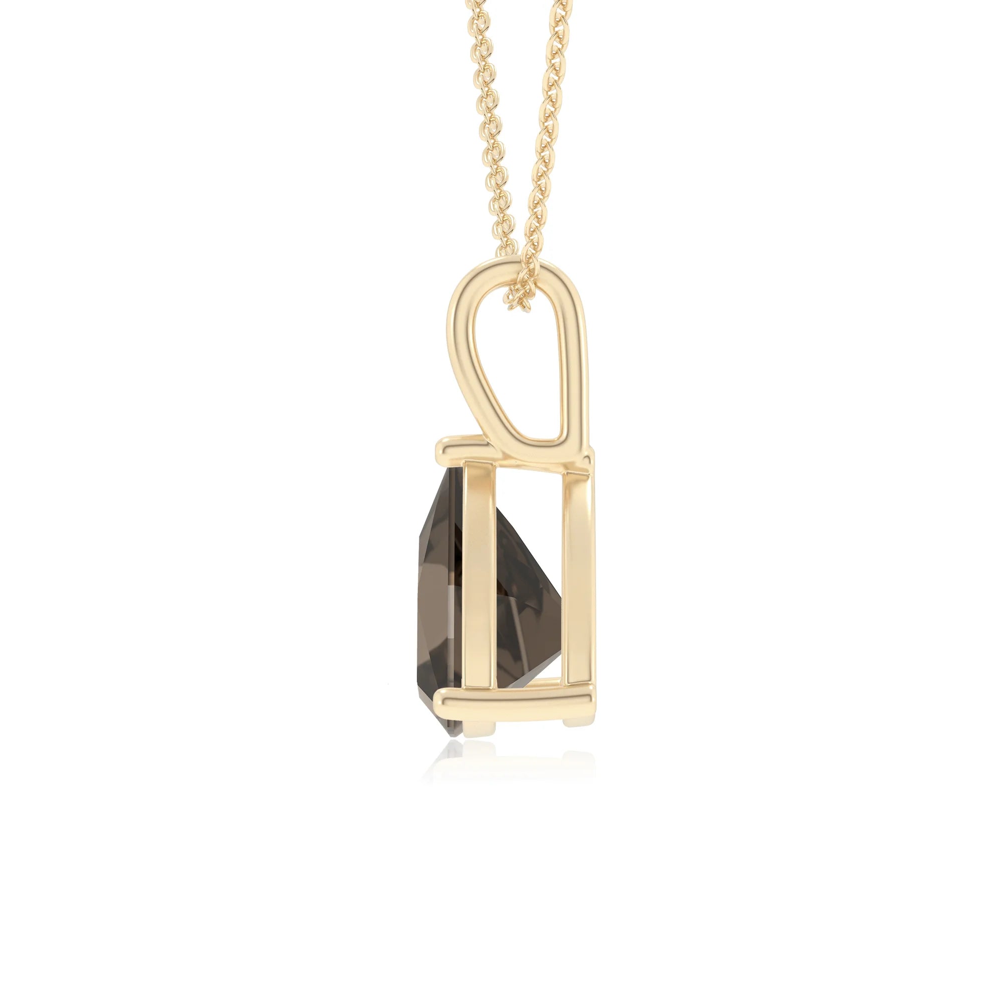 natural smoky-quartz trillion solitaire necklaces in yellow gold 