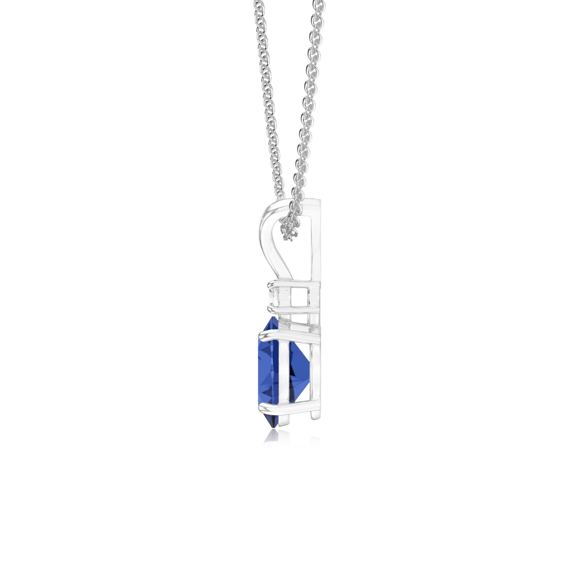 lab grown blue-sapphire oval solitaire v-bale necklaces in platinum 