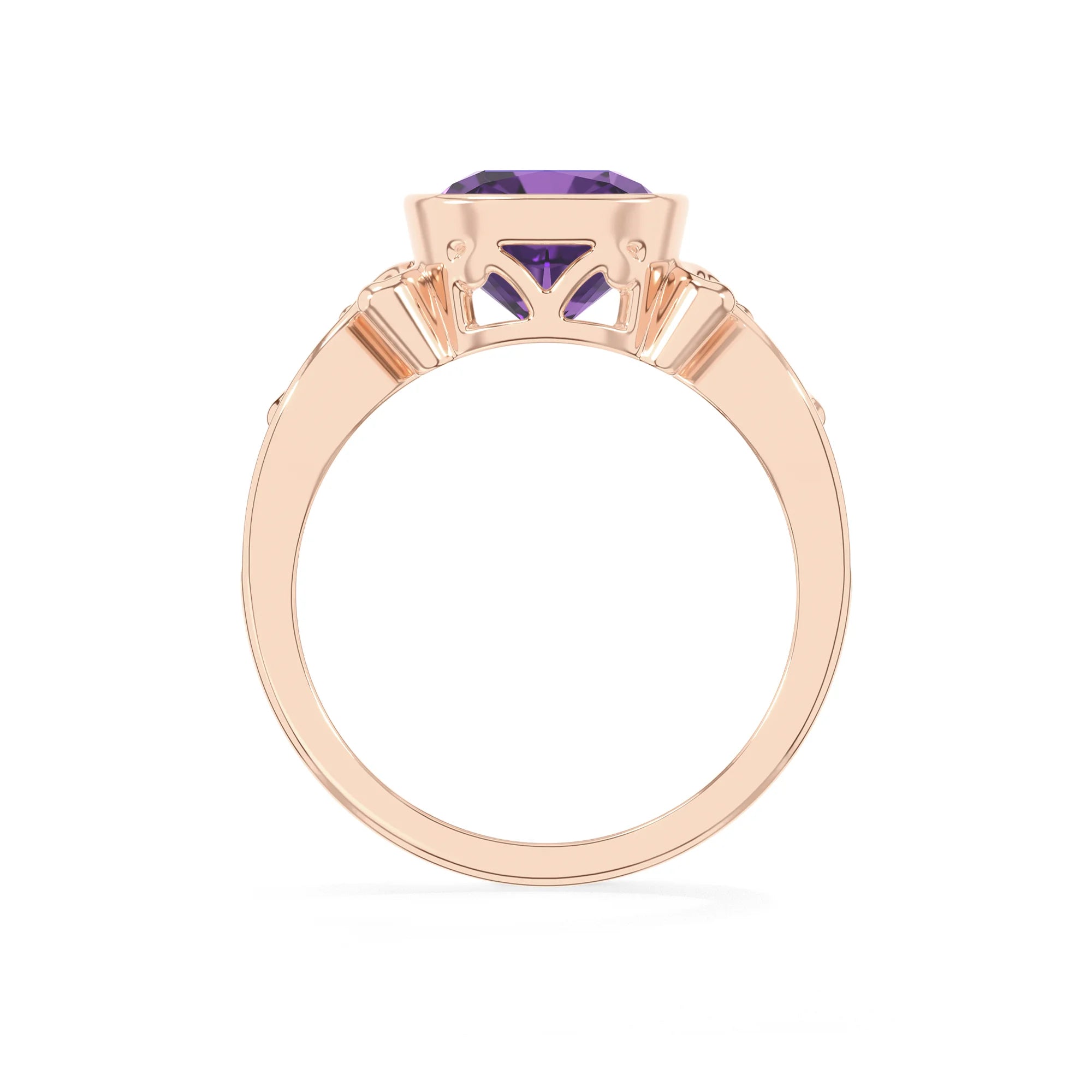 lab grown amethyst cushion solitaire rings in rose gold 