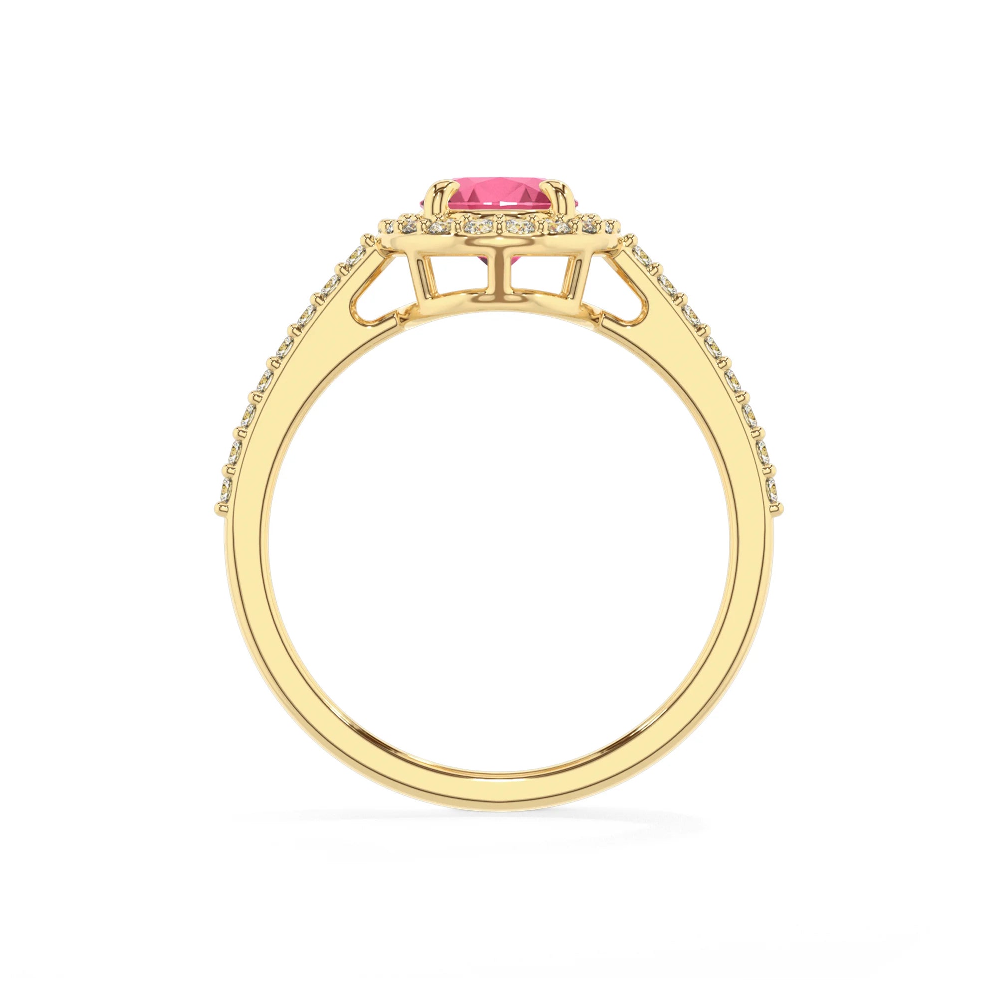 lab grown pink-tourmaline oval solitaire rings in yellow gold 