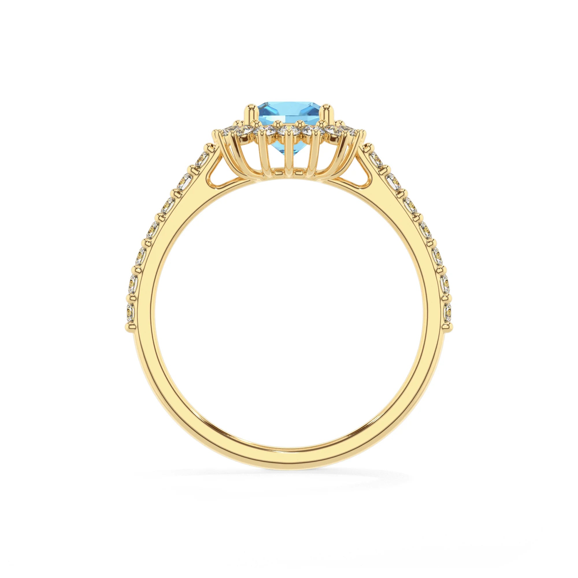 natural swiss-blue-topaz cushion solitaire rings in yellow gold 