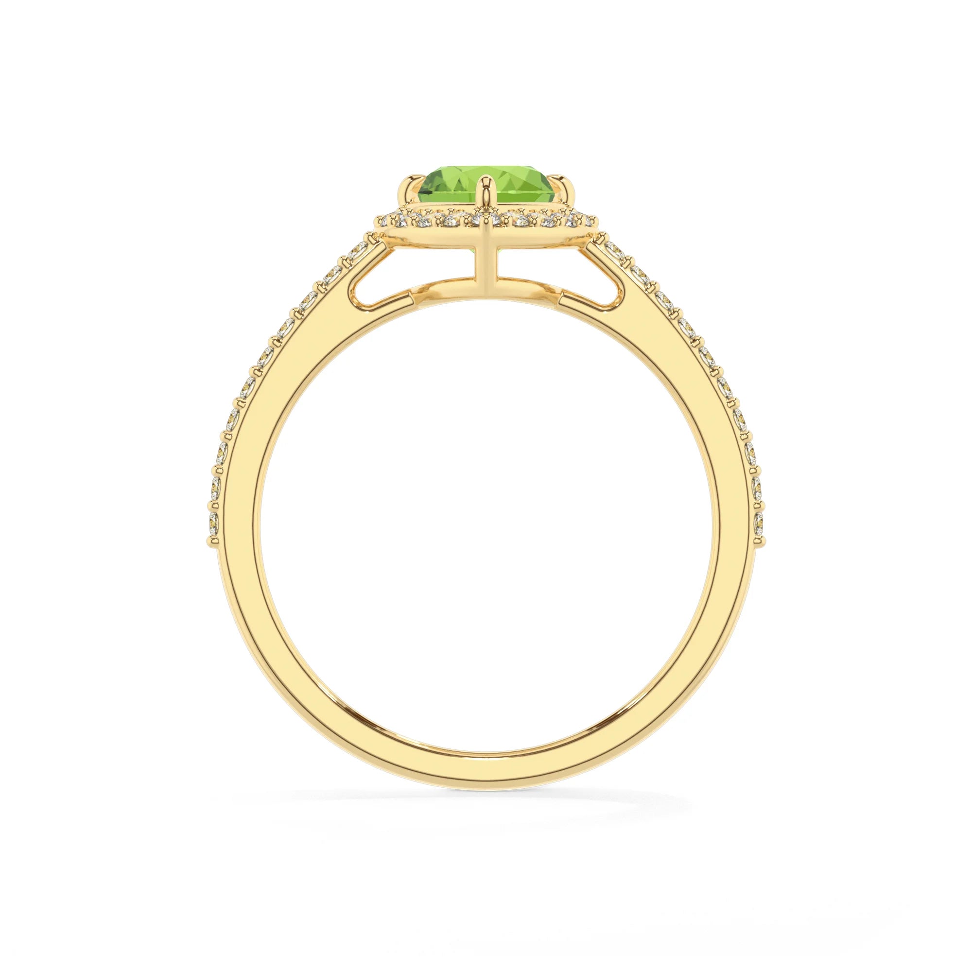 natural peridot heart solitaire rings in yellow gold 