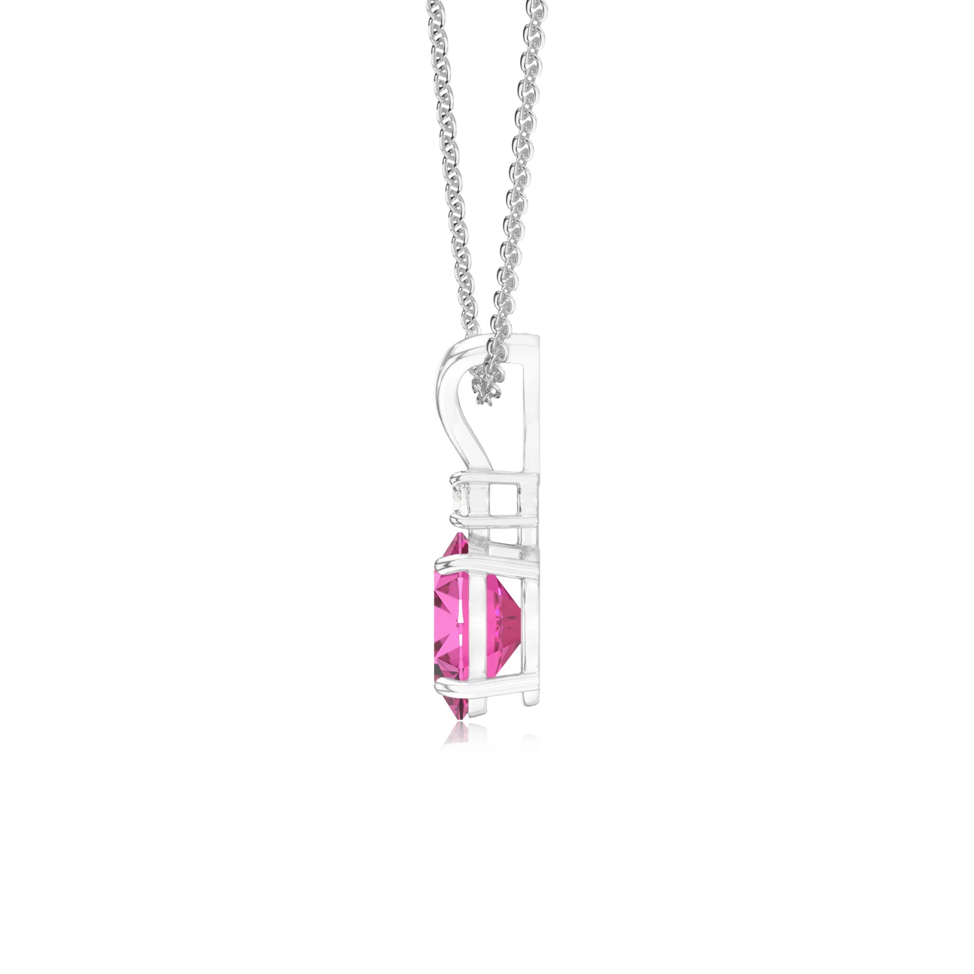lab grown pink-sapphire oval solitaire v-bale necklaces in sterling silver 