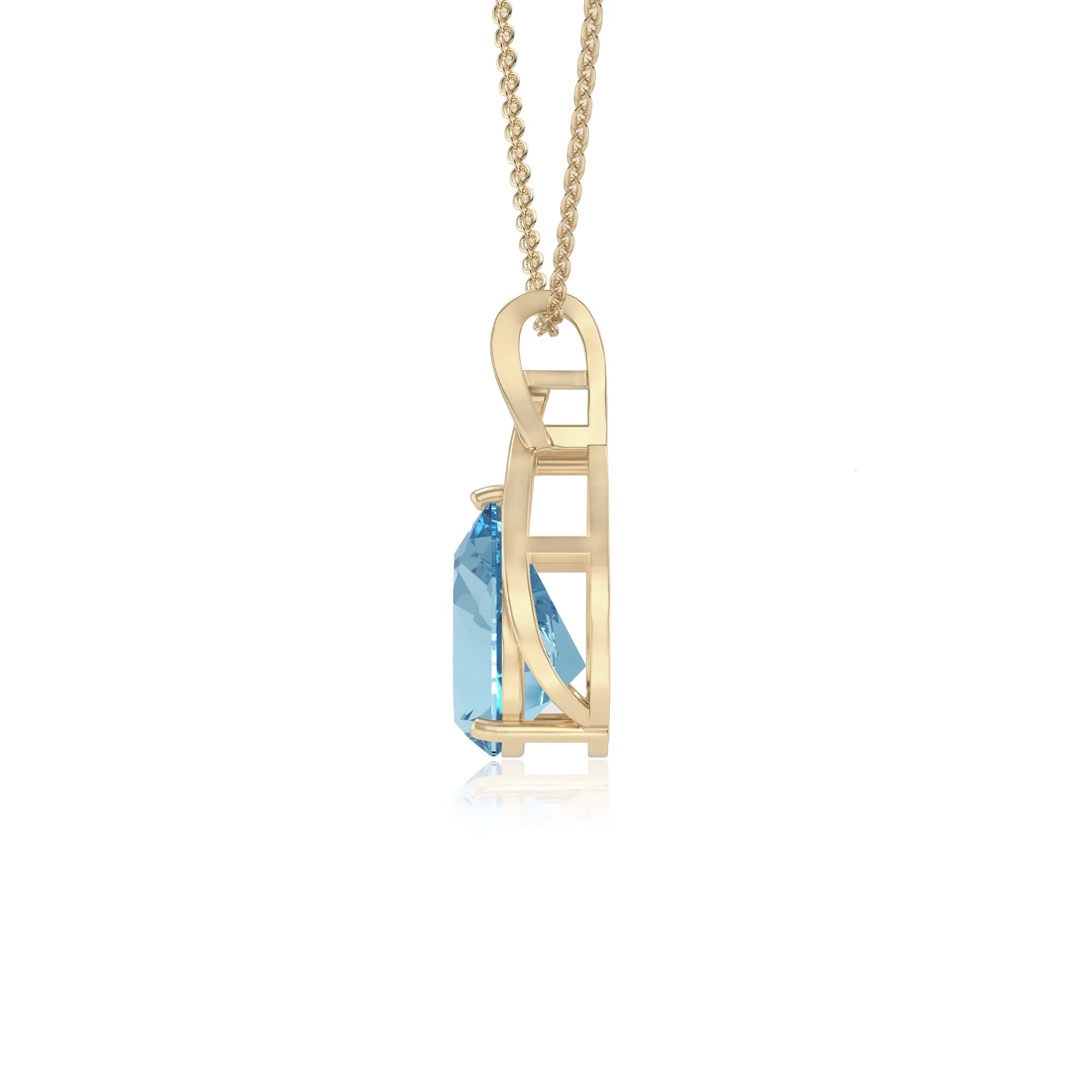 lab grown aquamarine pear solitaire necklaces in yellow gold 
