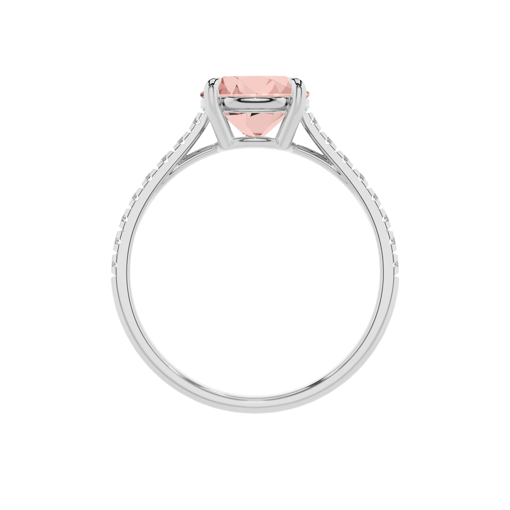 lab grown morganite round half eternity solitaire engagement rings in platinum 