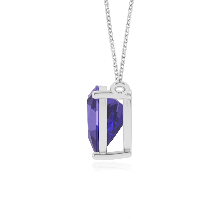 lab grown tanzanite trillion solitaire necklaces in platinum 