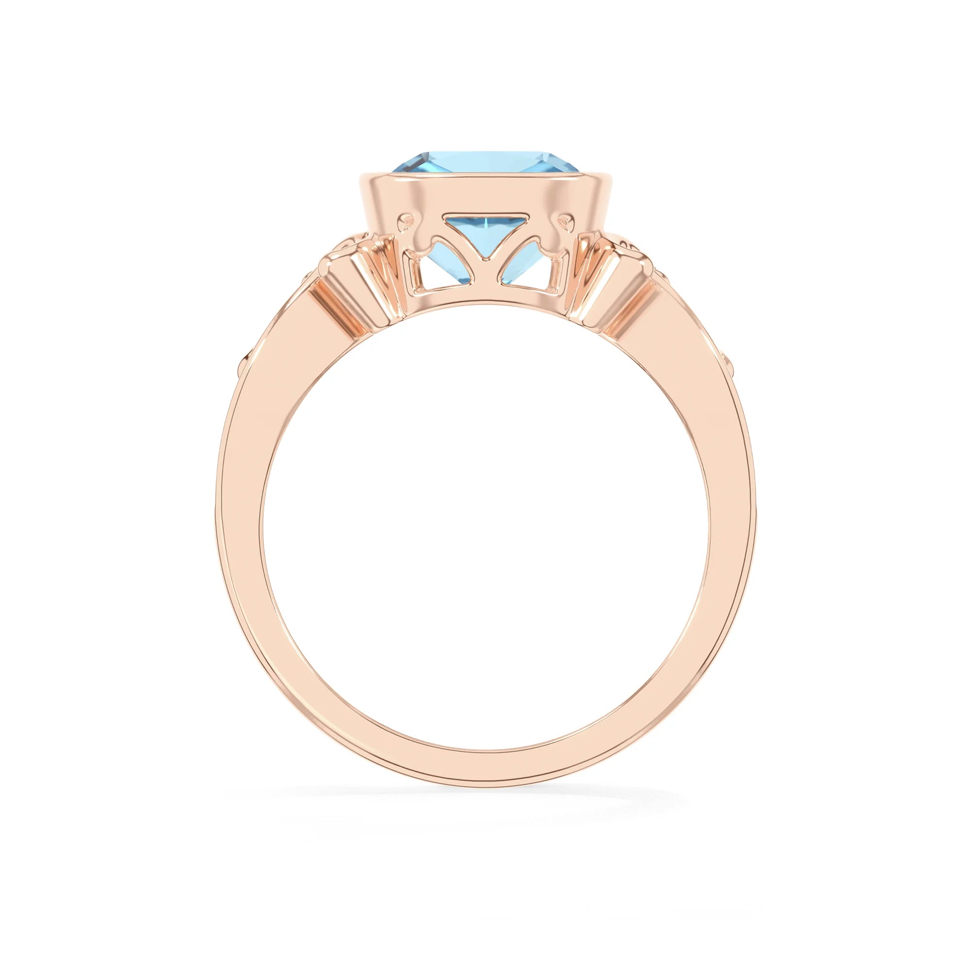 lab grown aquamarine cushion solitaire rings in rose gold 