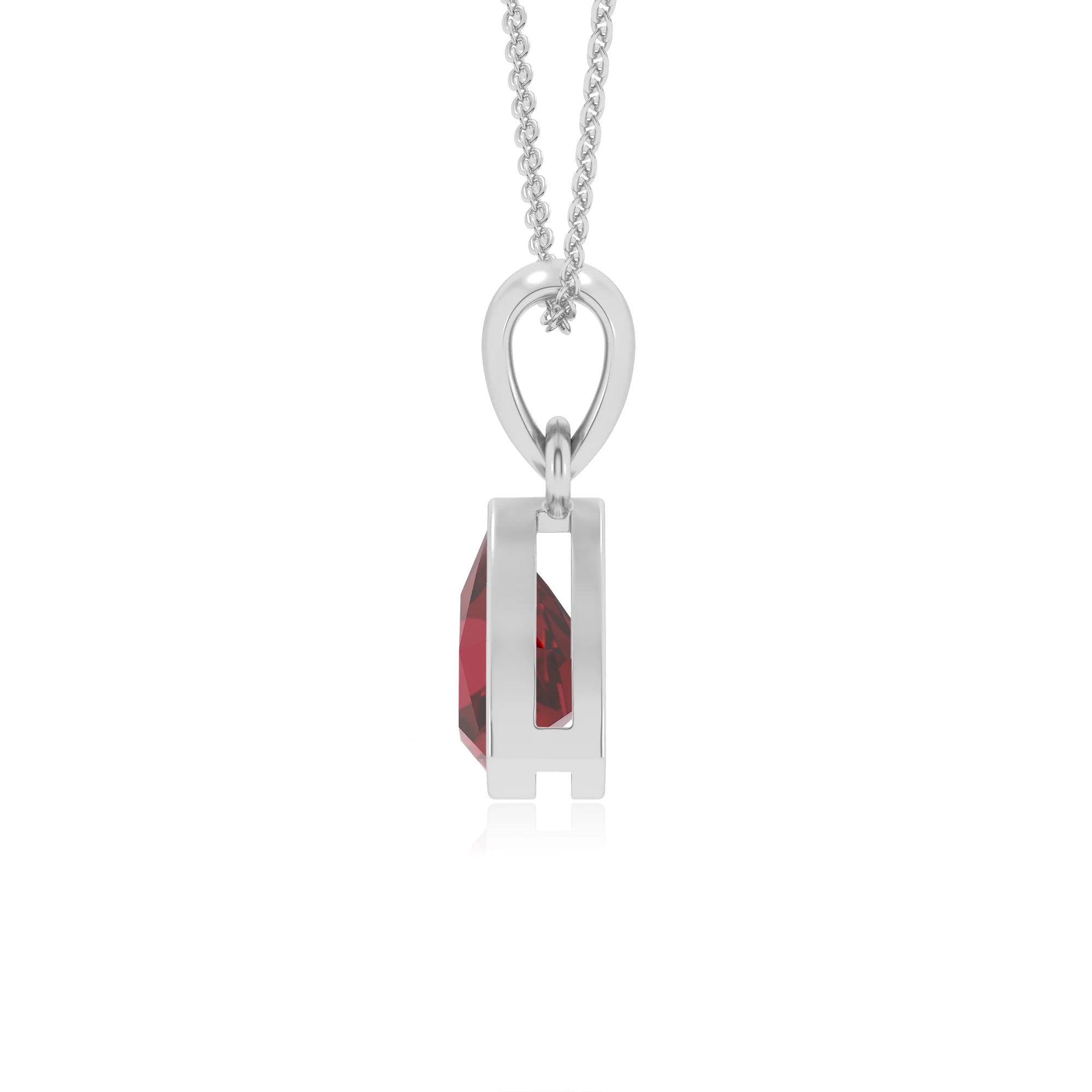 lab grown ruby trillion solitaire necklaces in white gold 