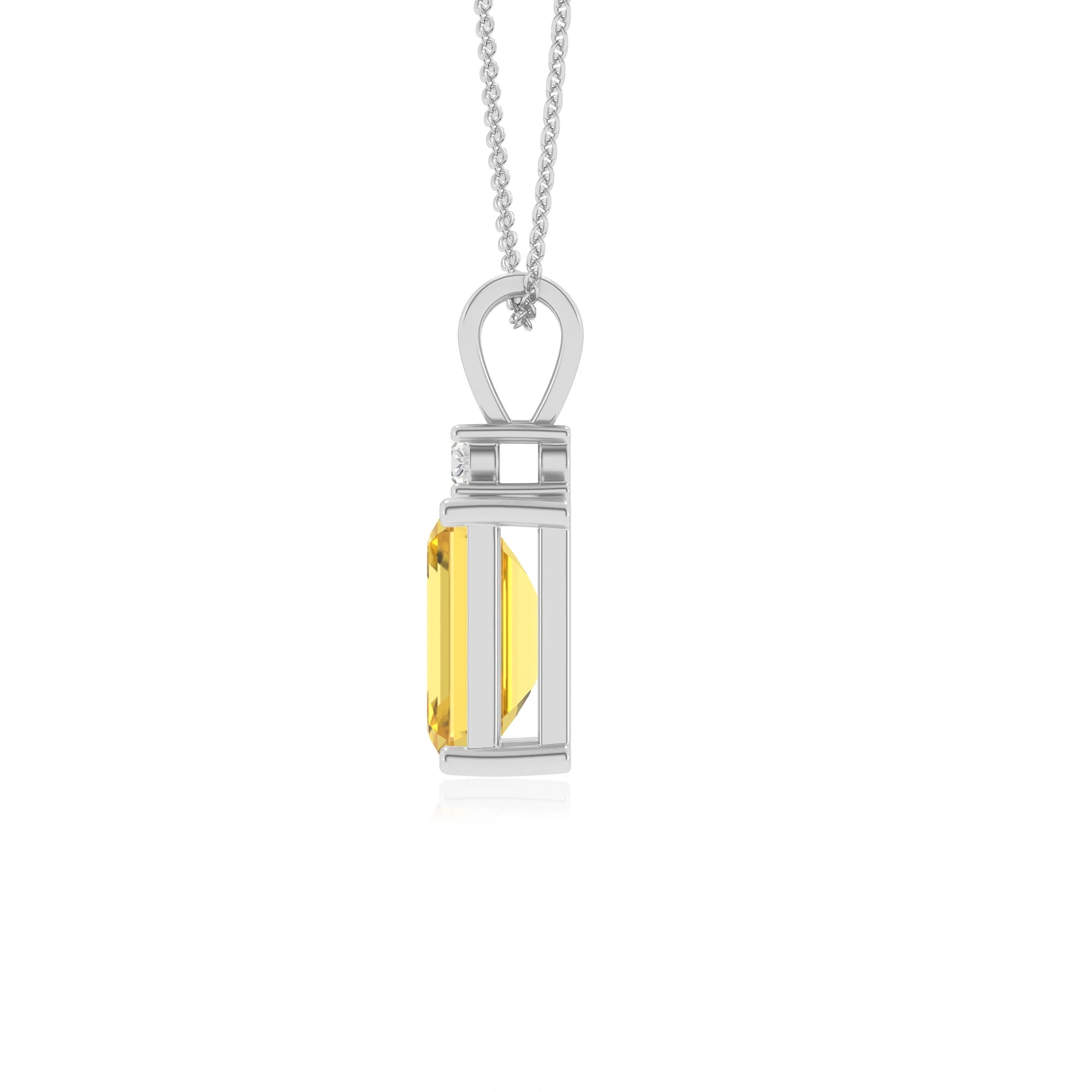 lab grown yellow-sapphire emerald cut solitaire v-bale necklaces in platinum 
