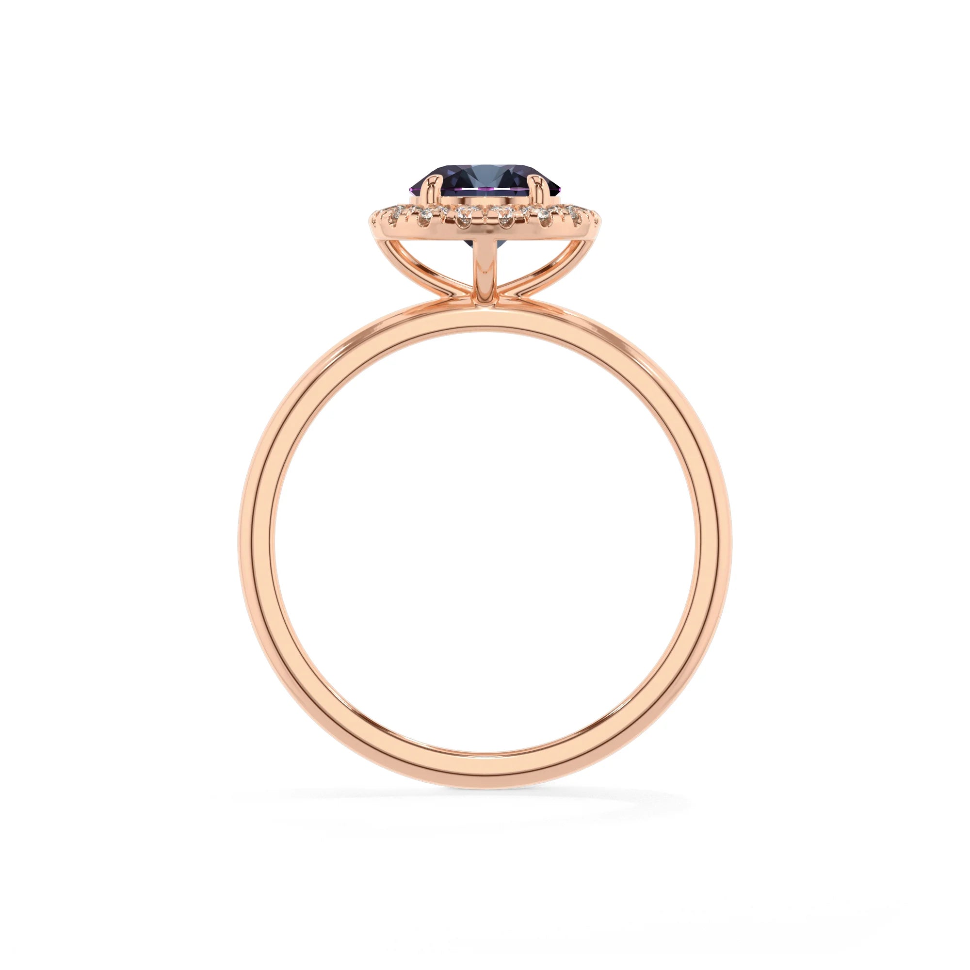 lab grown alexandrite round solitaire rings in rose gold 