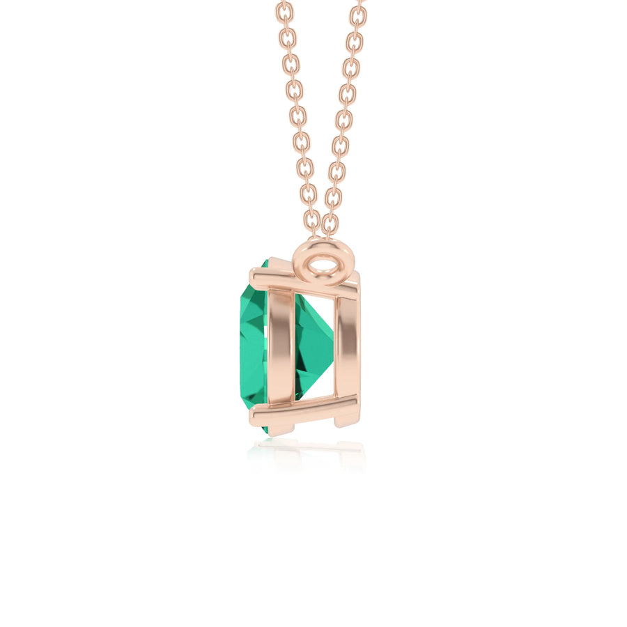 lab grown emerald round solitaire necklaces in rose gold 