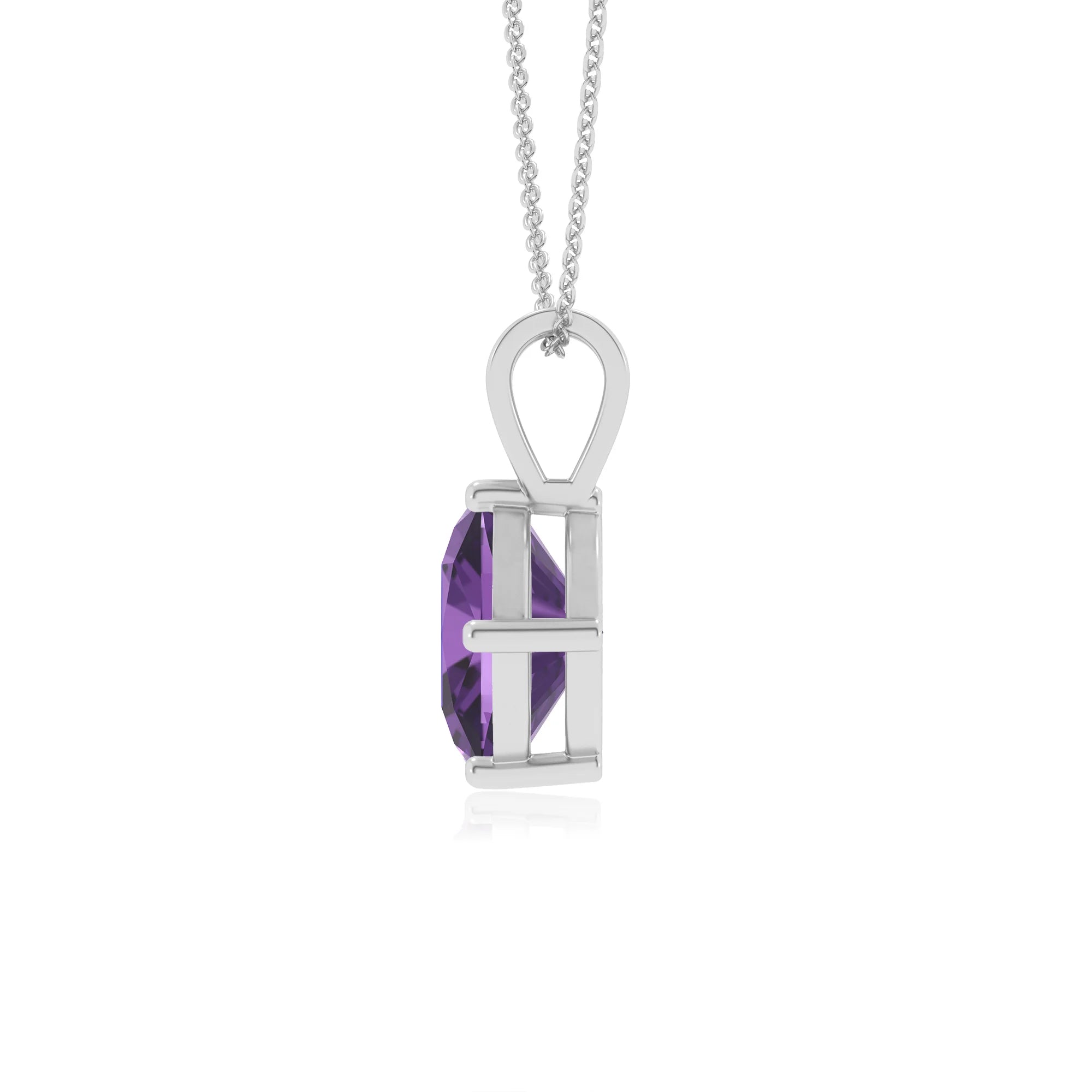 lab grown amethyst cushion solitaire v-bale necklaces in platinum 