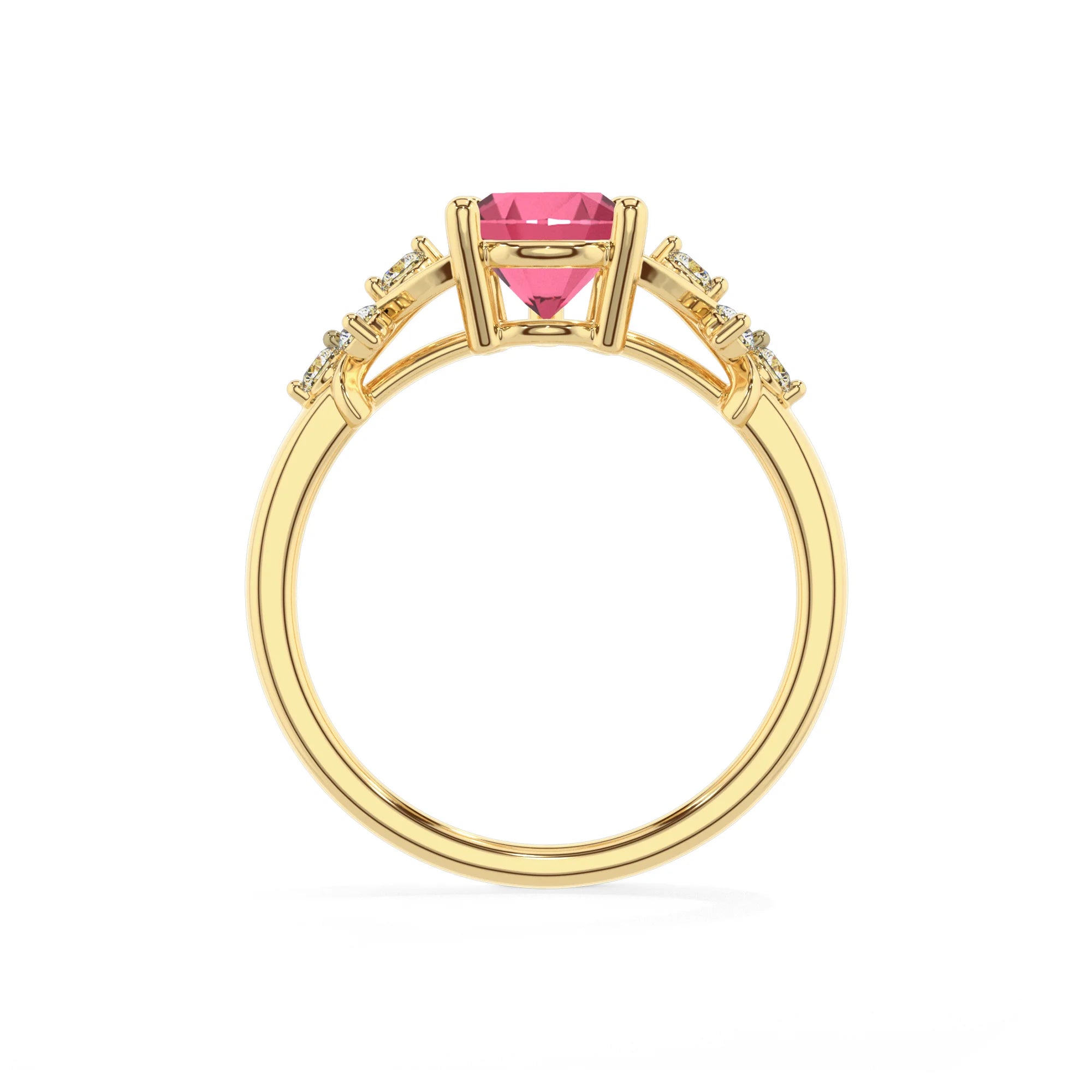 lab grown pink-tourmaline pear solitaire rings in yellow gold 
