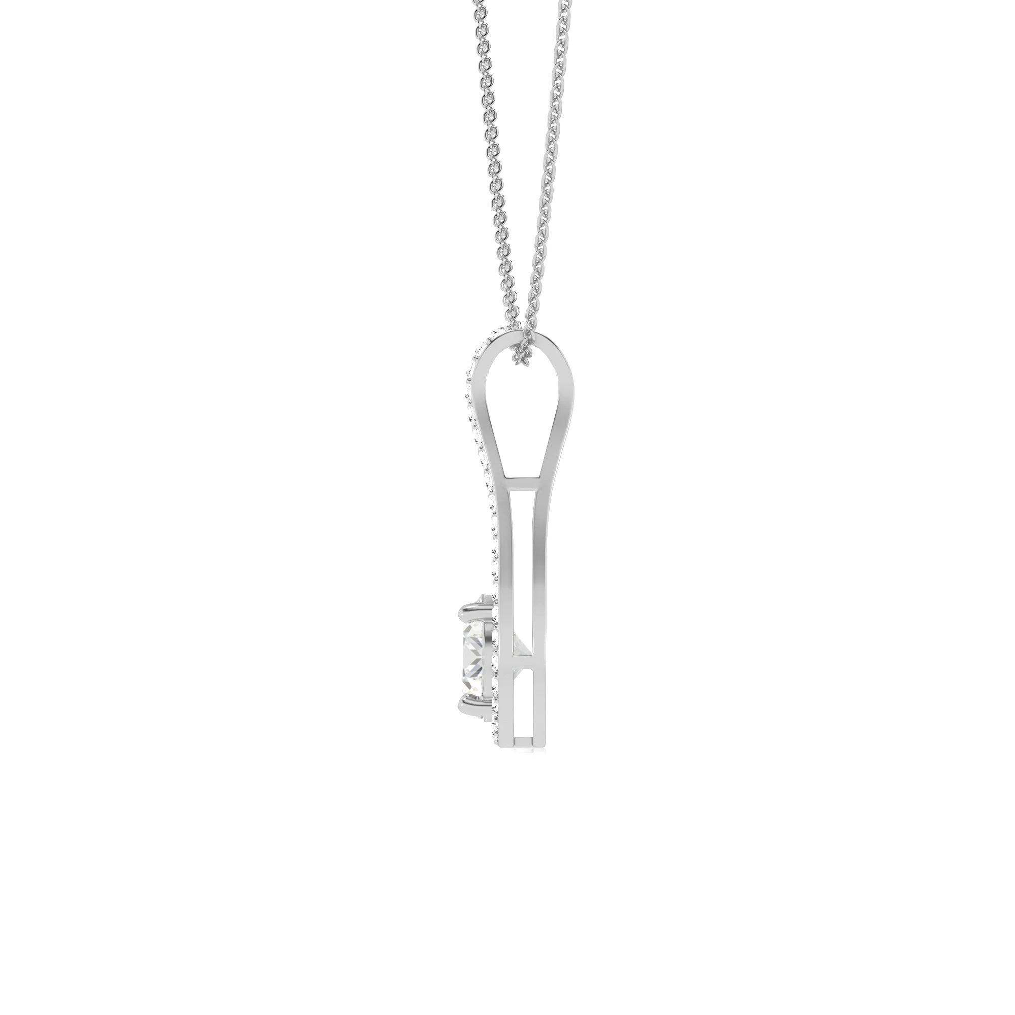 lab grown moissanite round solitaire v-bale necklaces in platinum 