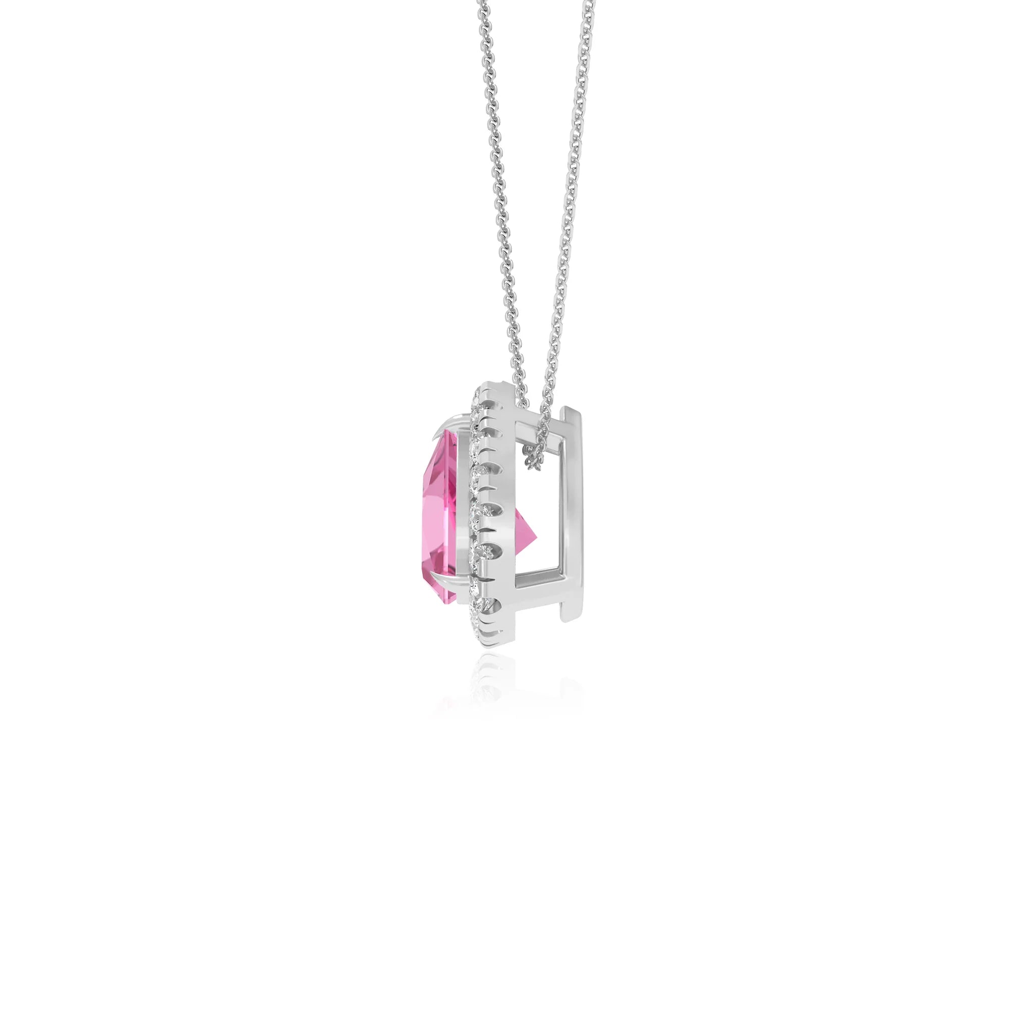 lab grown pink sapphire trillion solitaire necklaces in white gold 