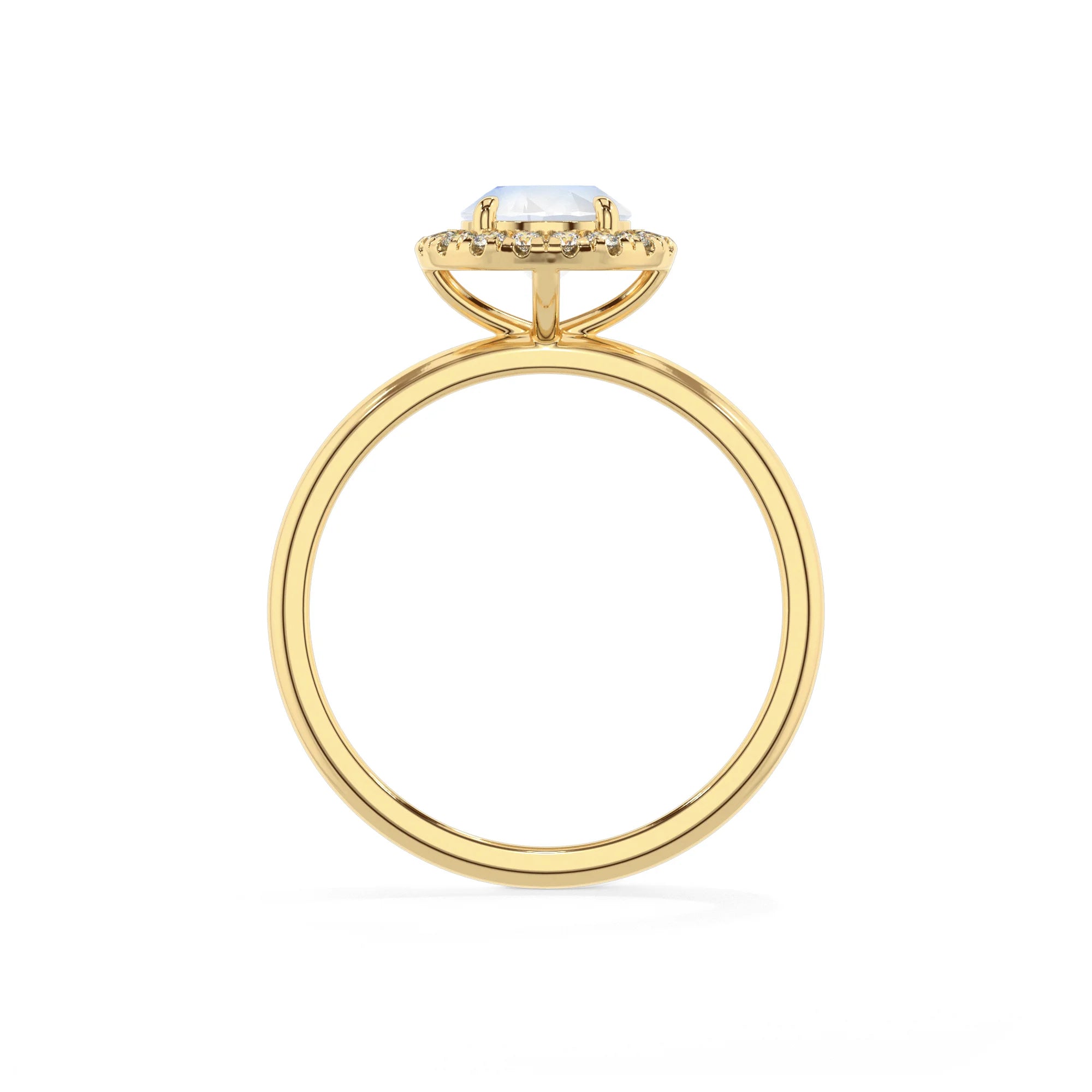 natural rainbow-moonstone round solitaire rings in yellow gold 
