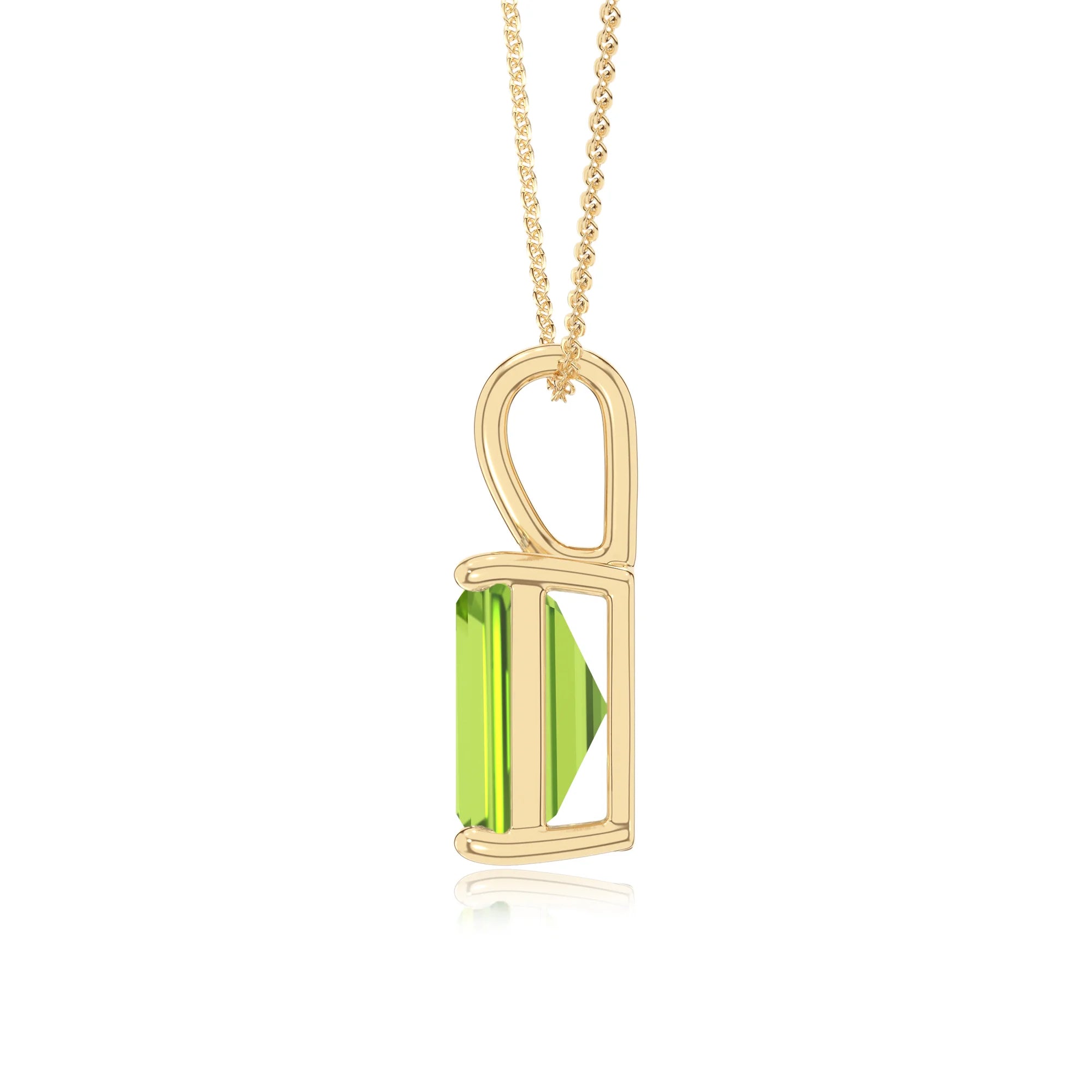 natural peridot emerald cut solitaire necklaces in yellow gold 