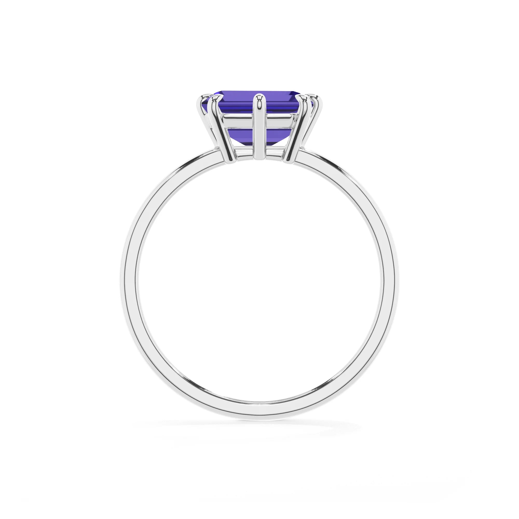 lab grown tanzanite emerald cut solitaire rings in white gold 