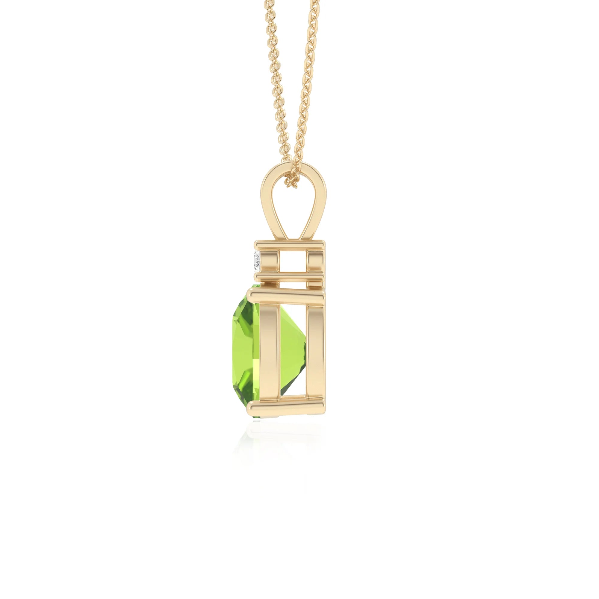 natural peridot cushion solitaire v-bale necklaces in yellow gold 