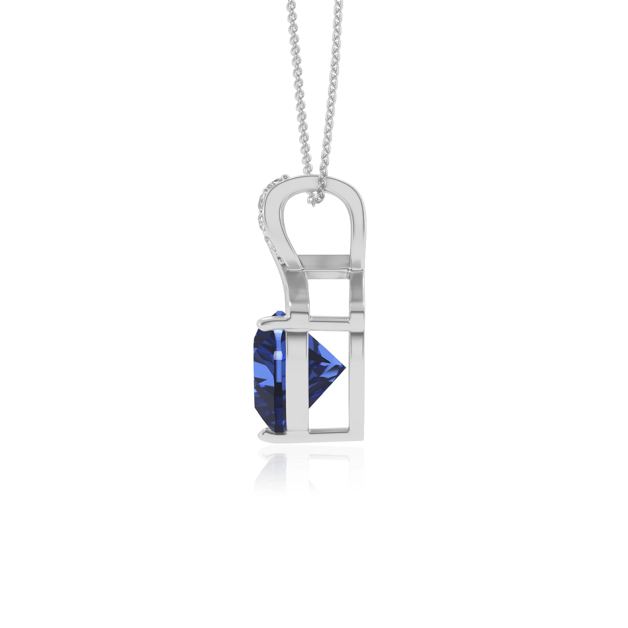 lab grown blue-sapphire heart solitaire necklaces in sterling silver 
