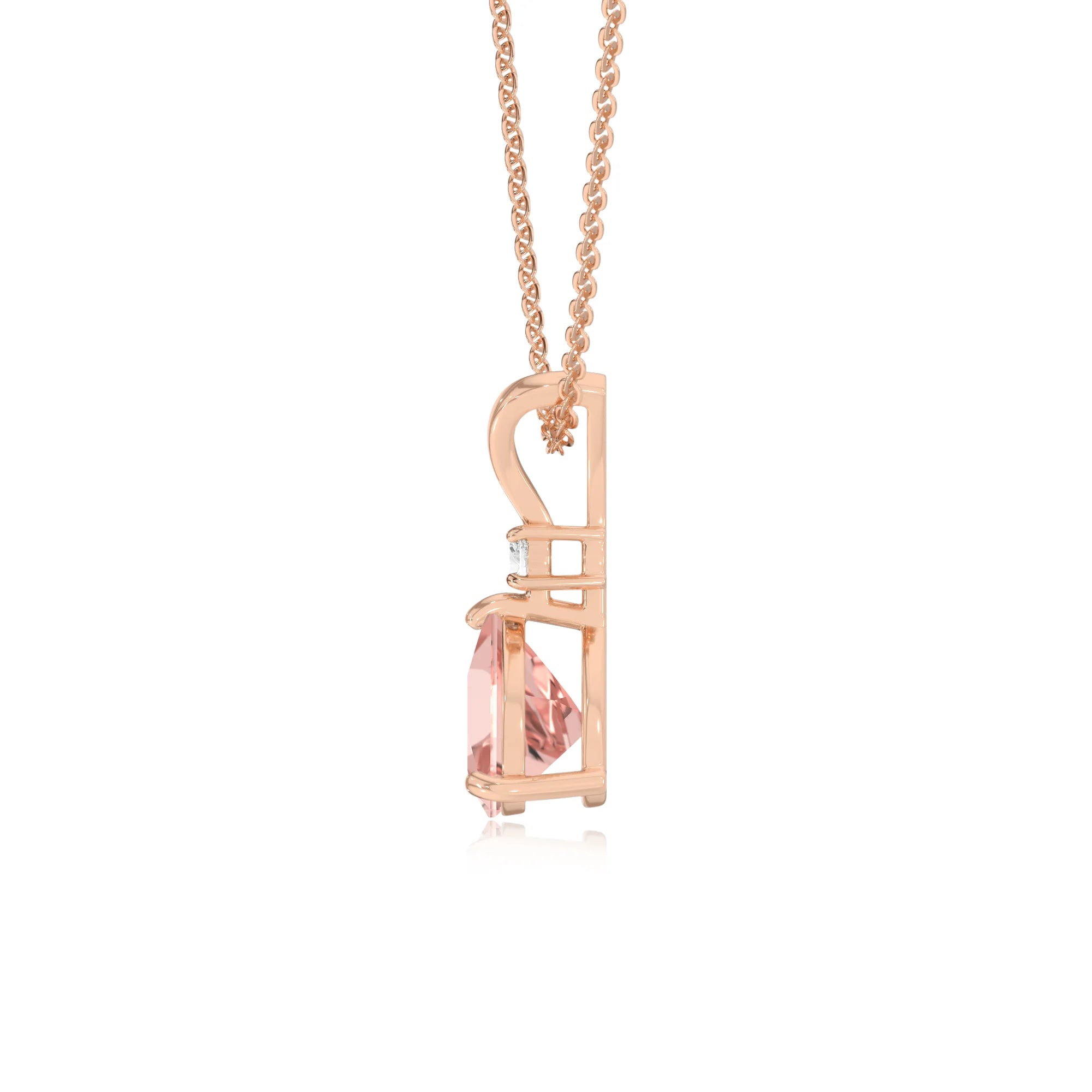 lab grown morganite trillion solitaire v-bale necklaces in rose gold 
