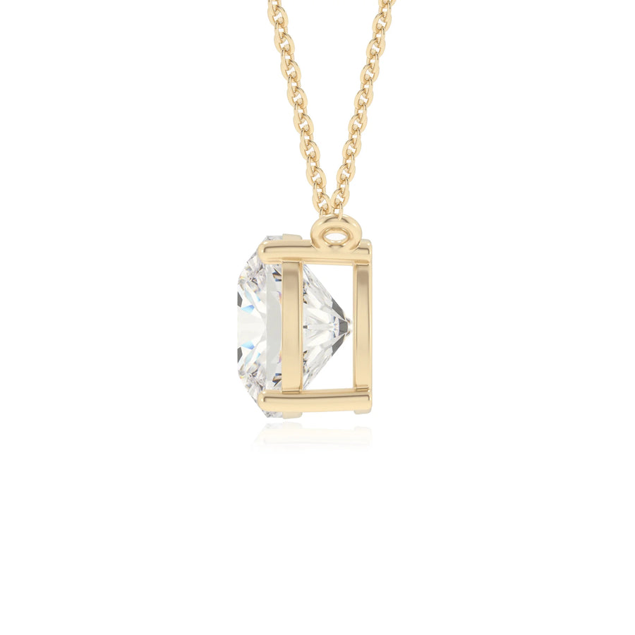 lab grown moissanite cushion solitaire necklaces in yellow gold 