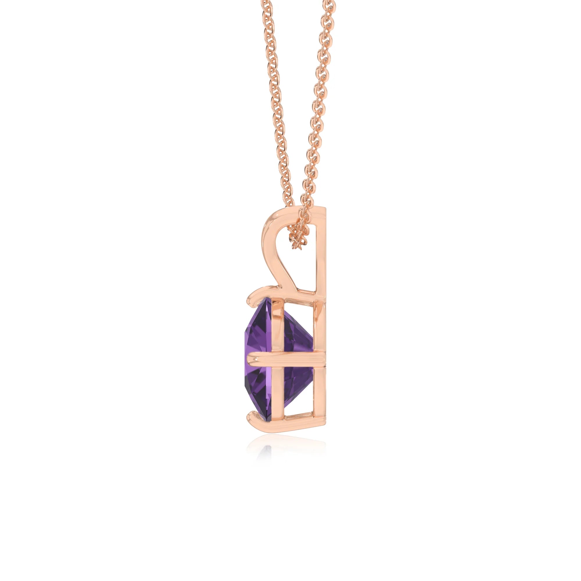 lab grown amethyst cushion solitaire v-bale necklaces in rose gold 