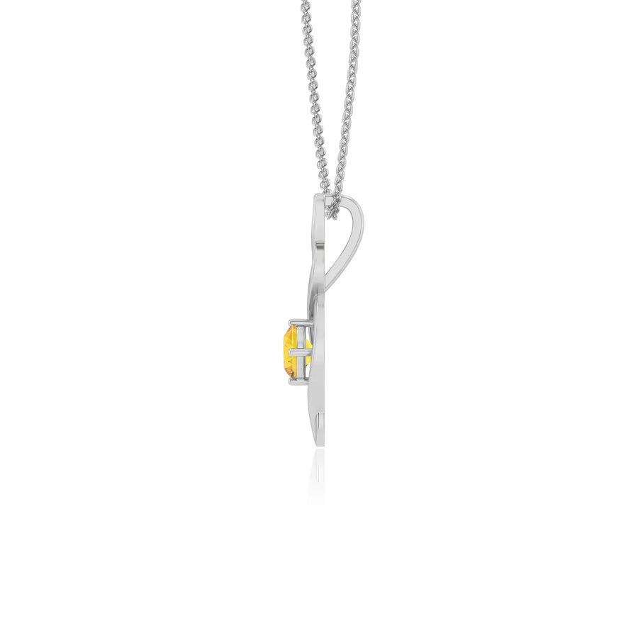 lab grown yellow-sapphire round solitaire necklaces in white gold 
