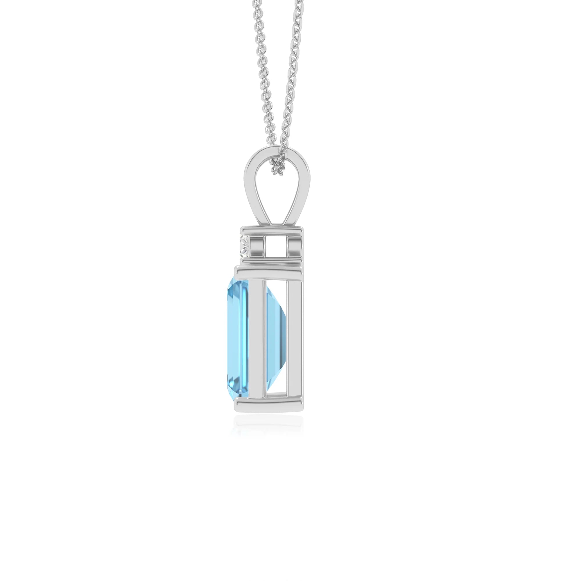 natural swiss-blue-topaz emerald cut solitaire v-bale necklaces in white gold 