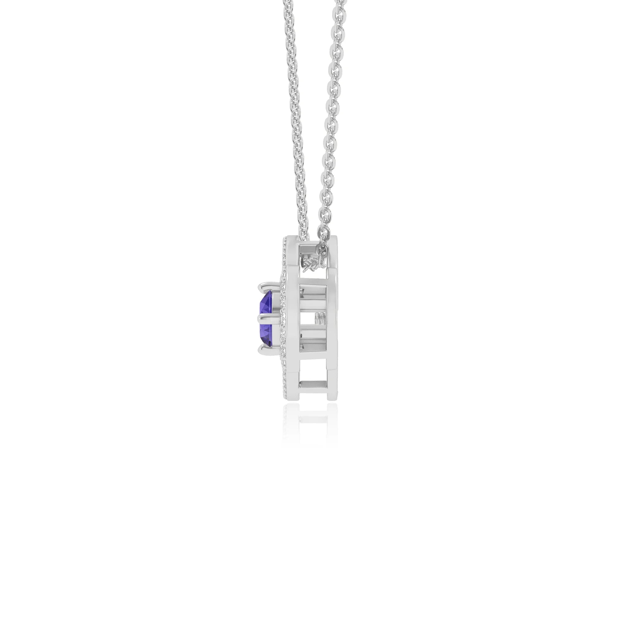 lab grown tanzanite round solitaire necklaces in white gold 