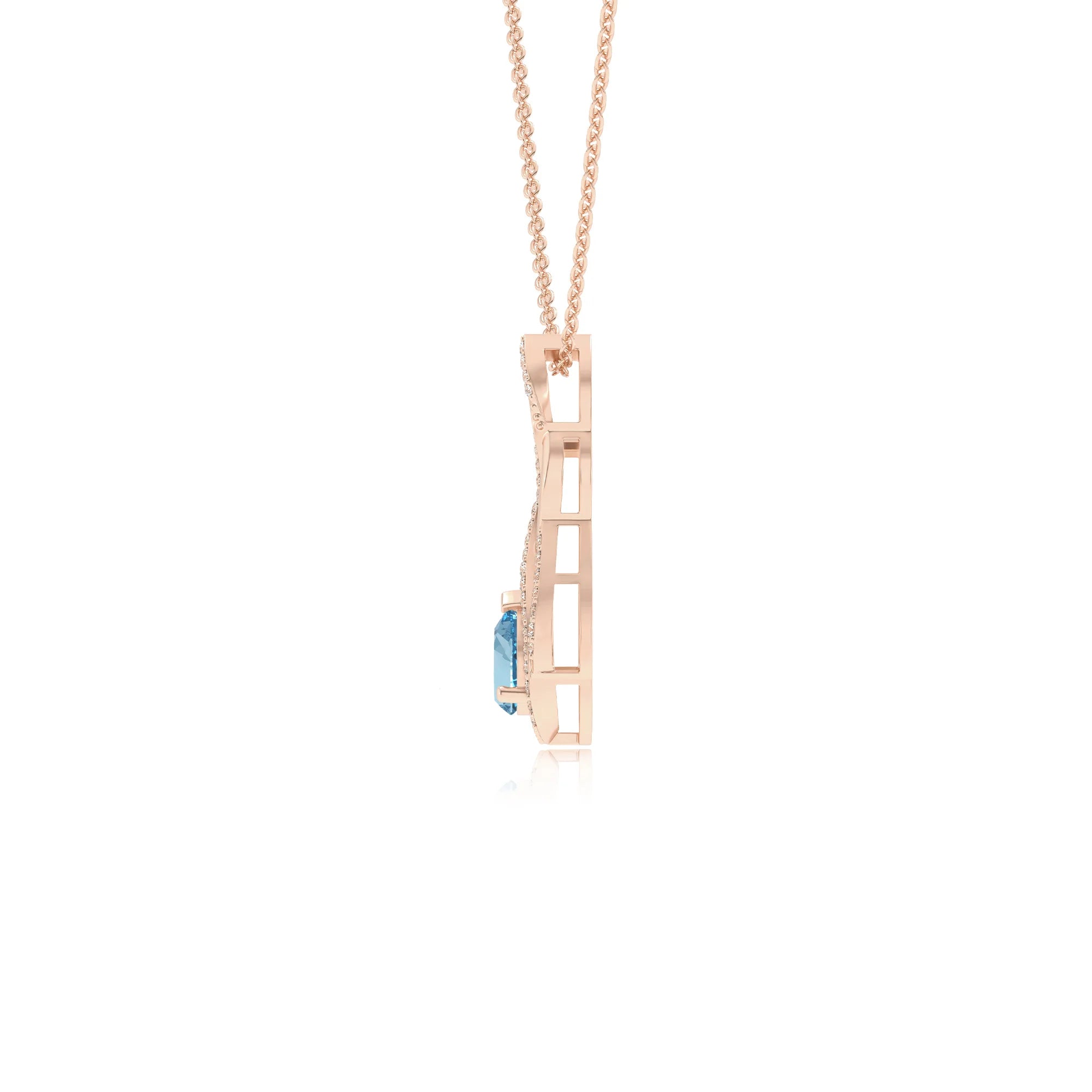 lab grown aquamarine pear solitaire necklaces in rose gold 