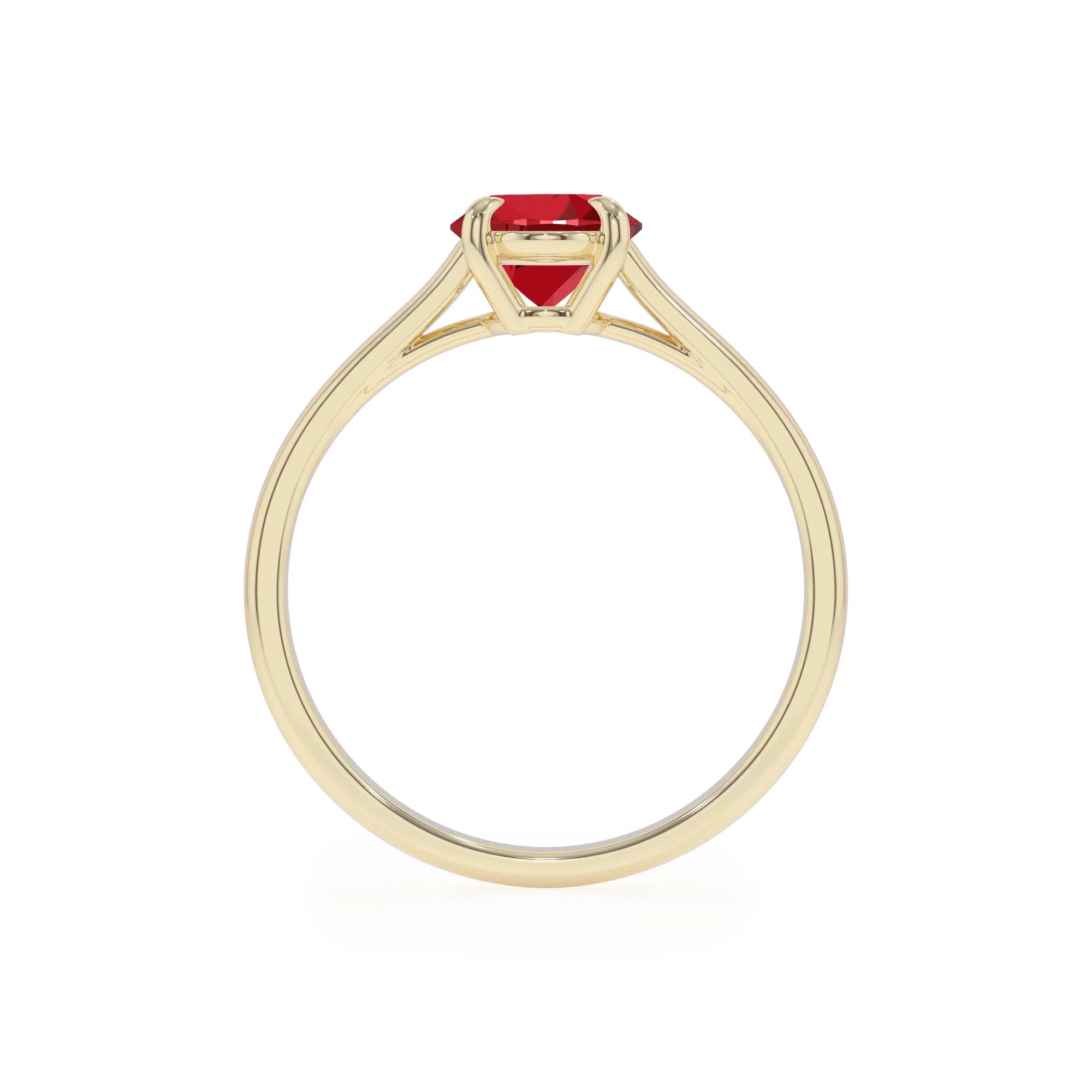 lab grown ruby oval solitaire rings in yellow gold 