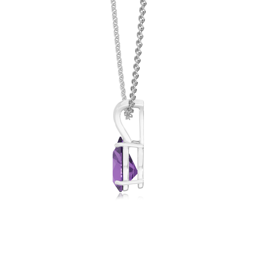 lab grown amethyst pear solitaire v-bale necklaces in white gold 
