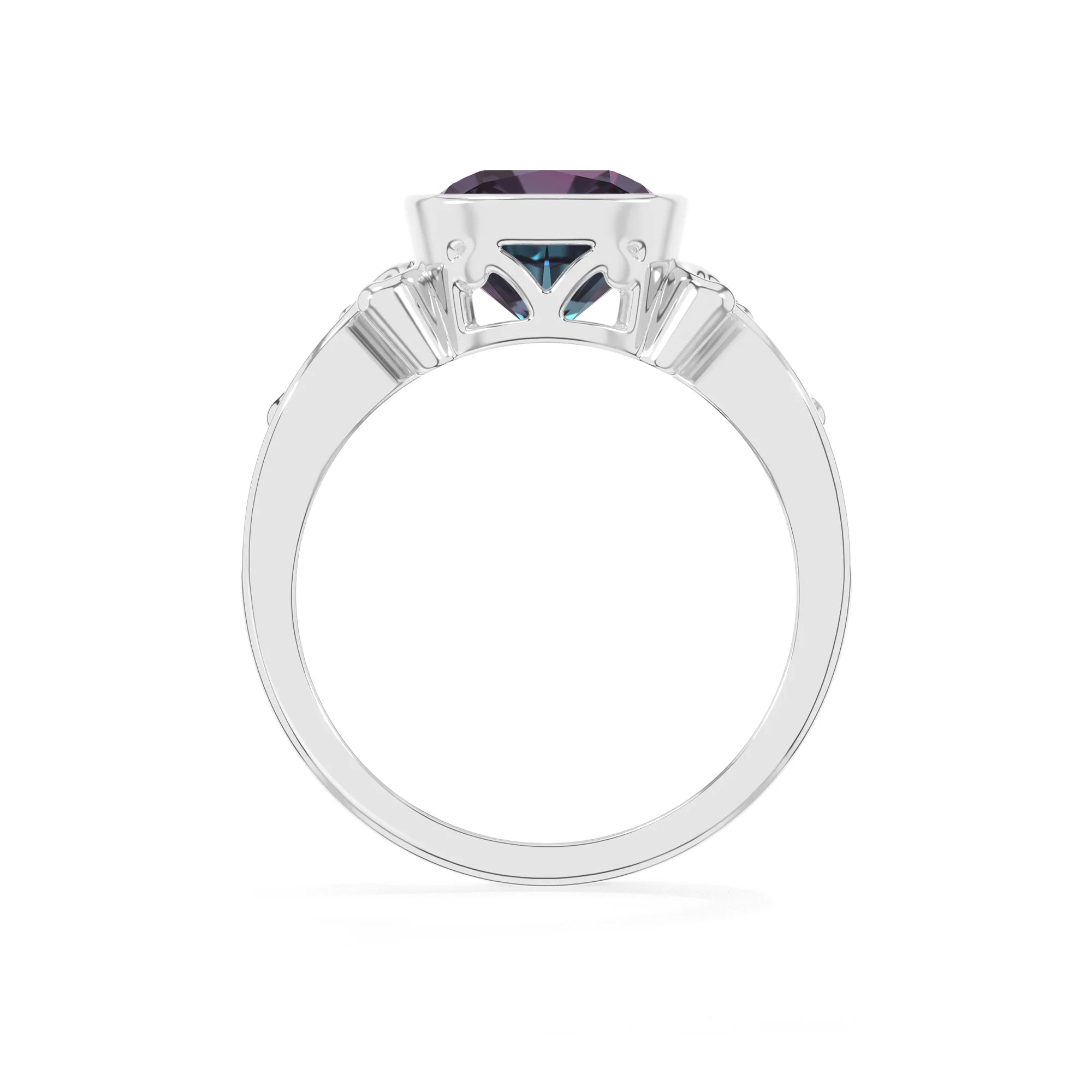 lab grown alexandrite cushion solitaire rings in platinum 