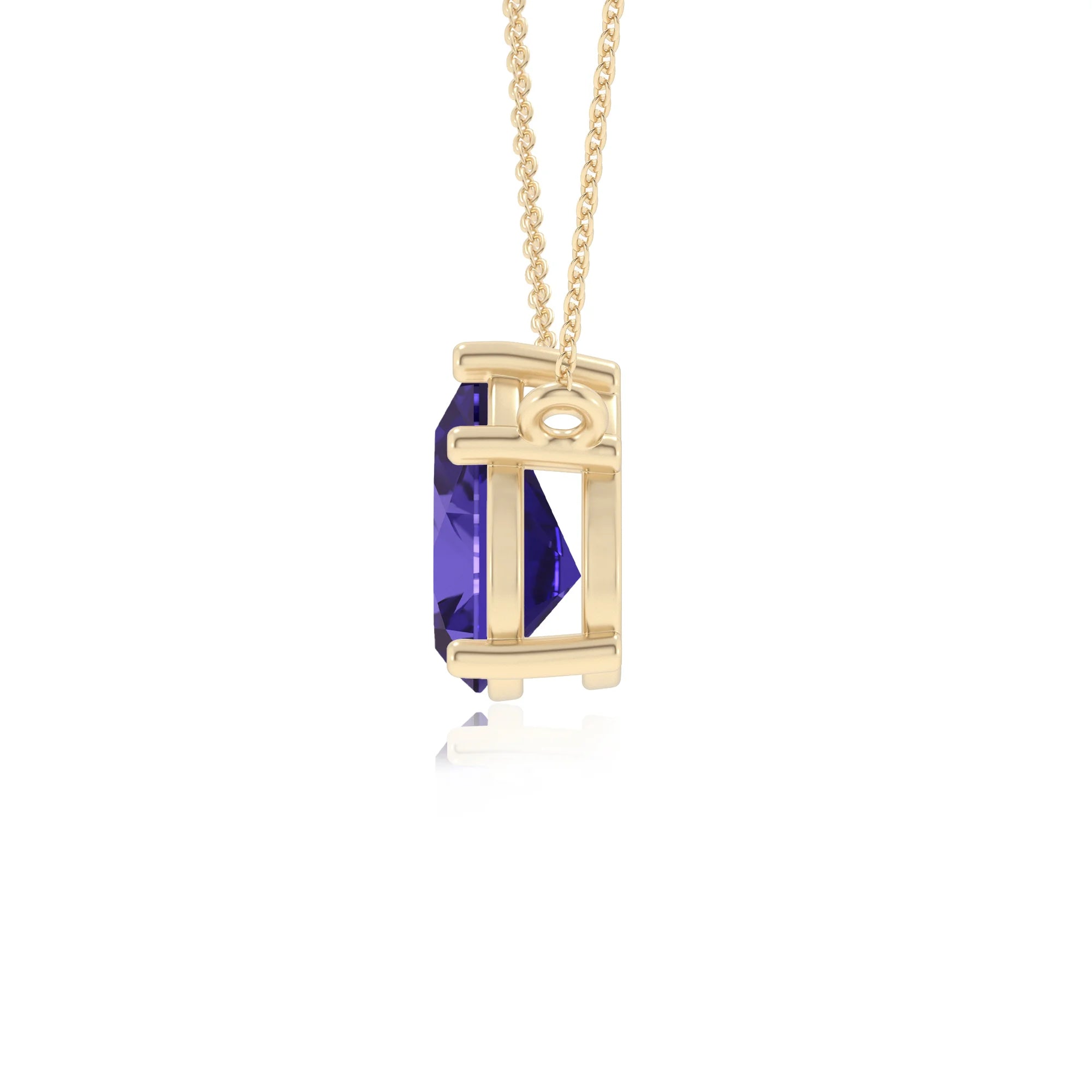 lab grown tanzanite pear solitaire necklaces in yellow gold 