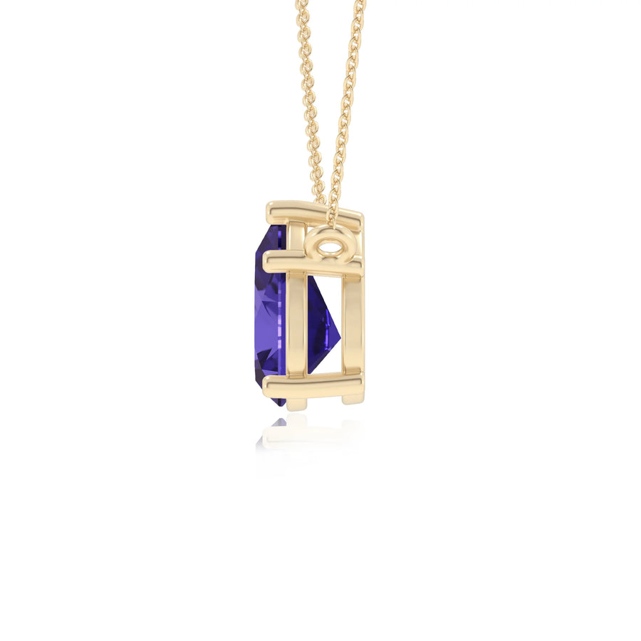 lab grown tanzanite pear solitaire necklaces in yellow gold 