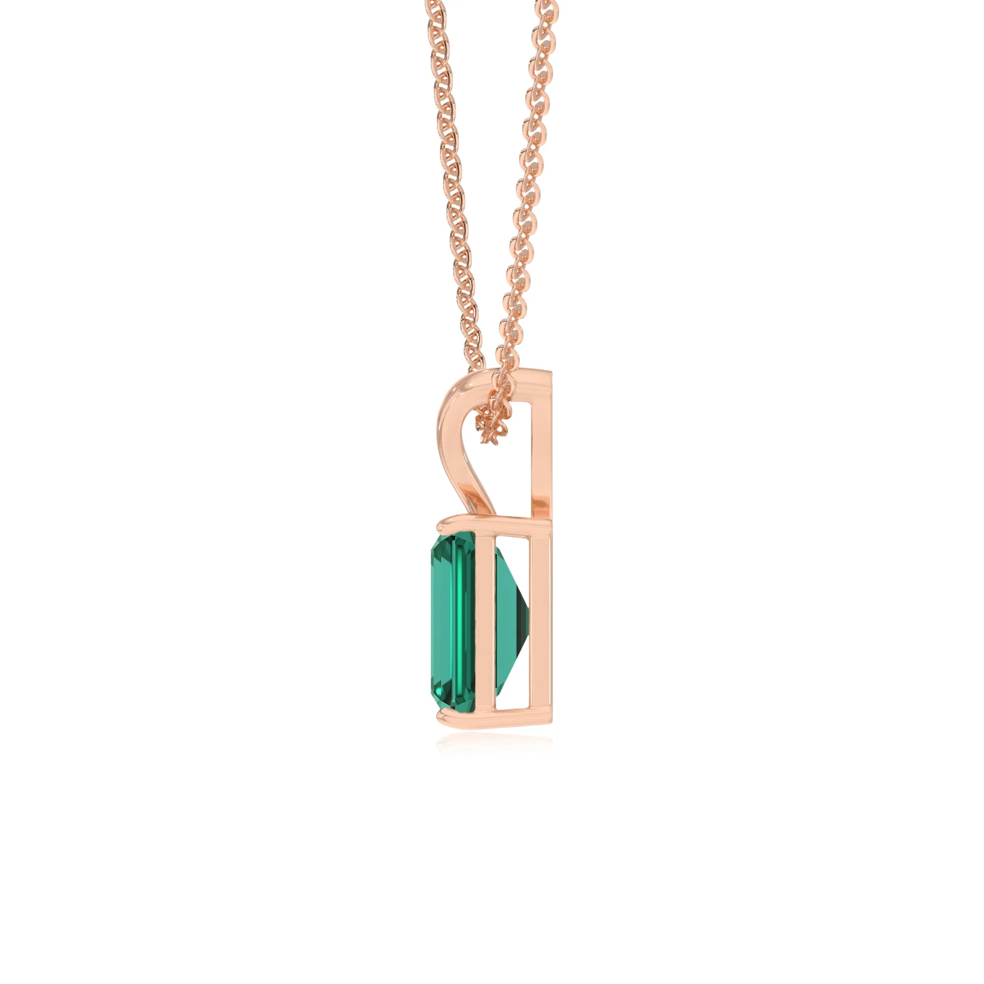 lab grown emerald octogon cut solitaire v-bale necklaces in rose gold 