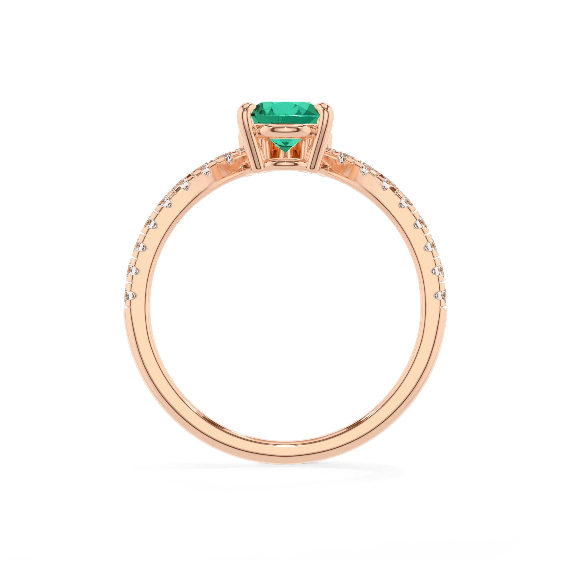 lab grown emerald pear solitaire rings in rose gold 