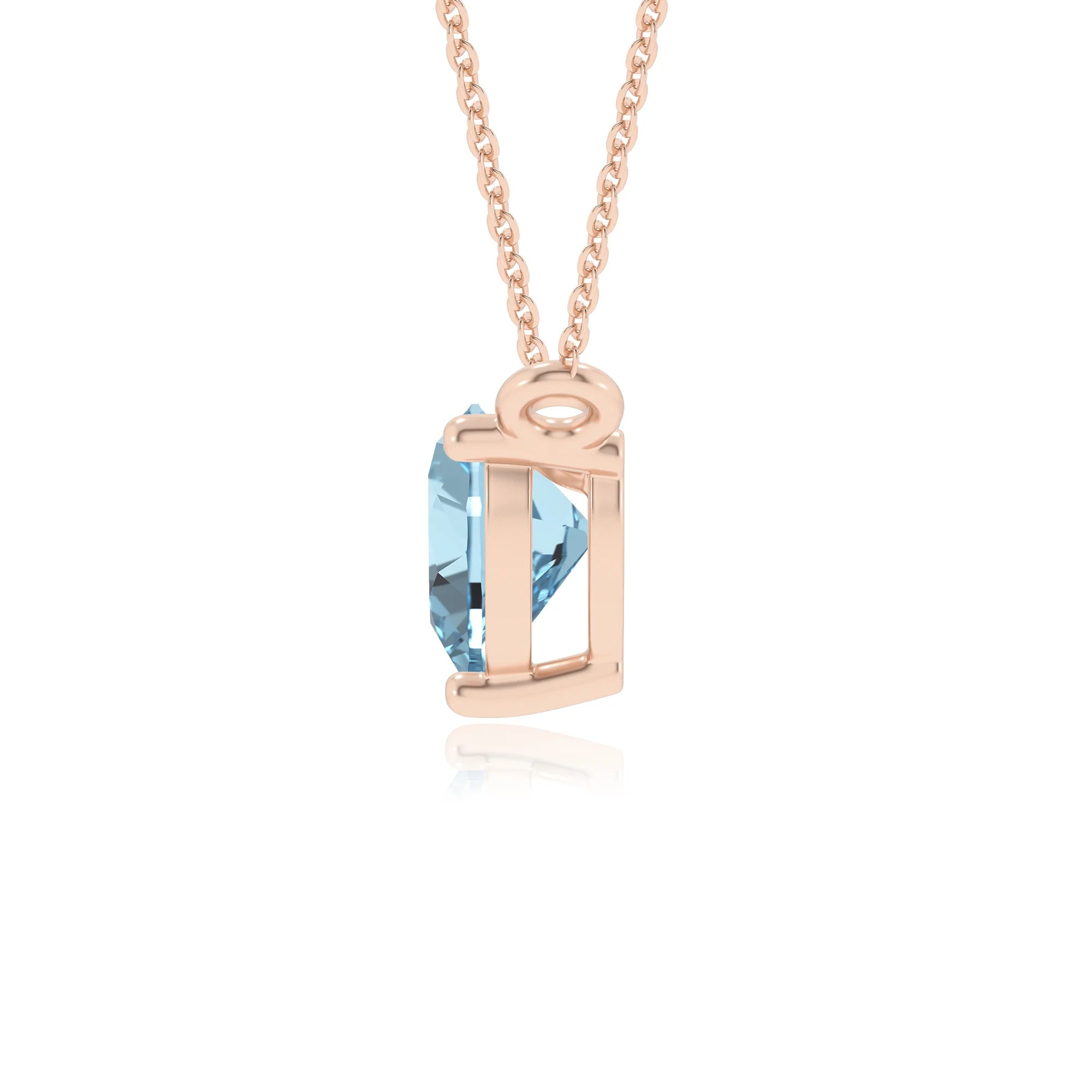 lab grown aquamarine heart solitaire necklaces in rose gold 
