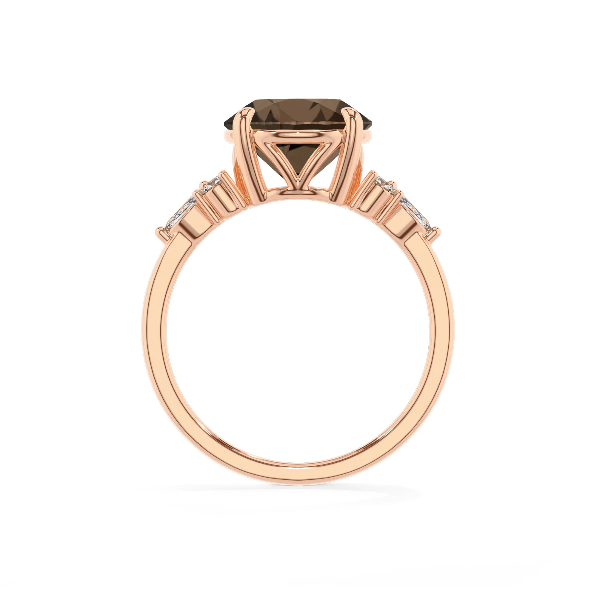 natural smoky-quartz round solitaire rings in rose gold 