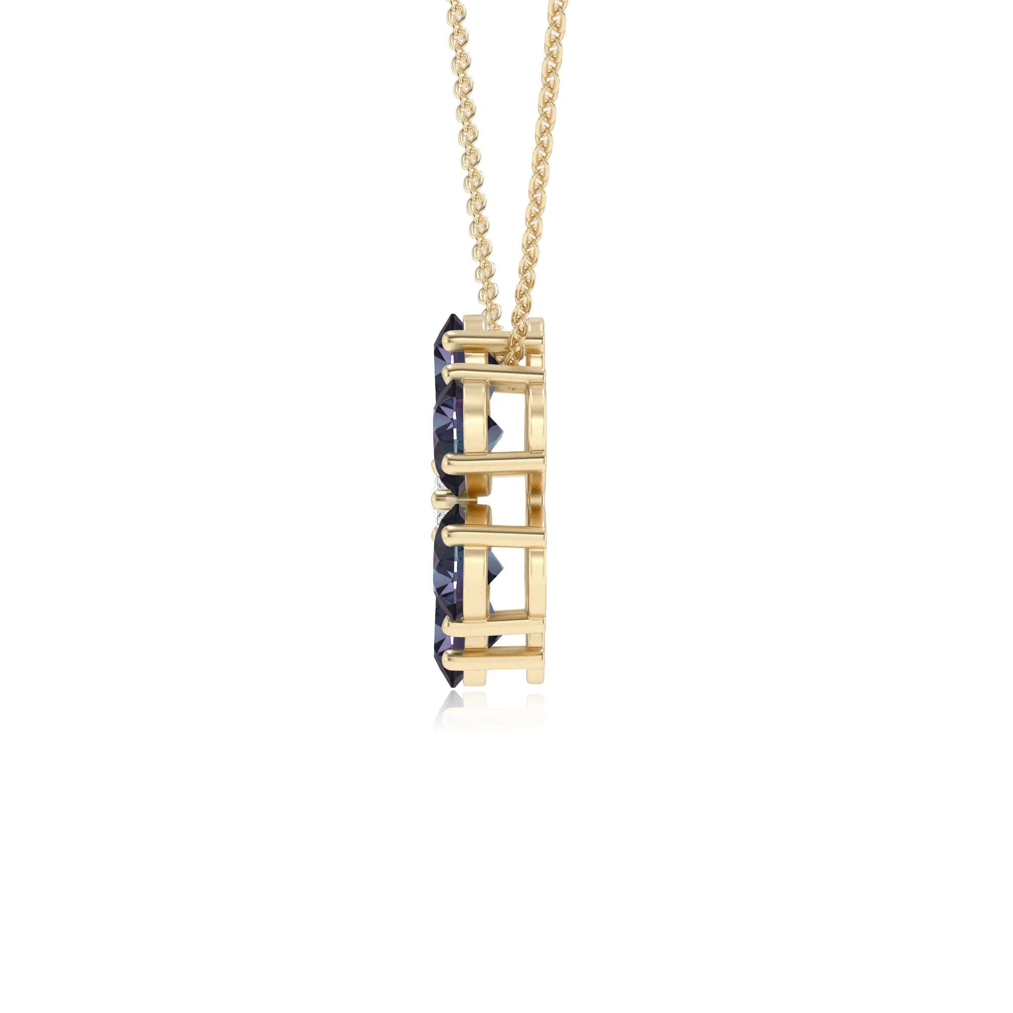 lab grown alexandrite pear solitaire necklaces in yellow gold 