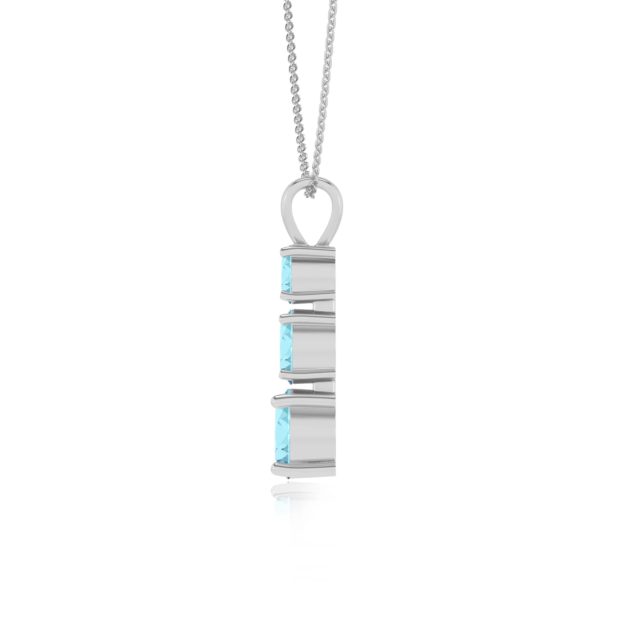 lab grown aquamarine round bar v-bale necklaces in sterling silver 
