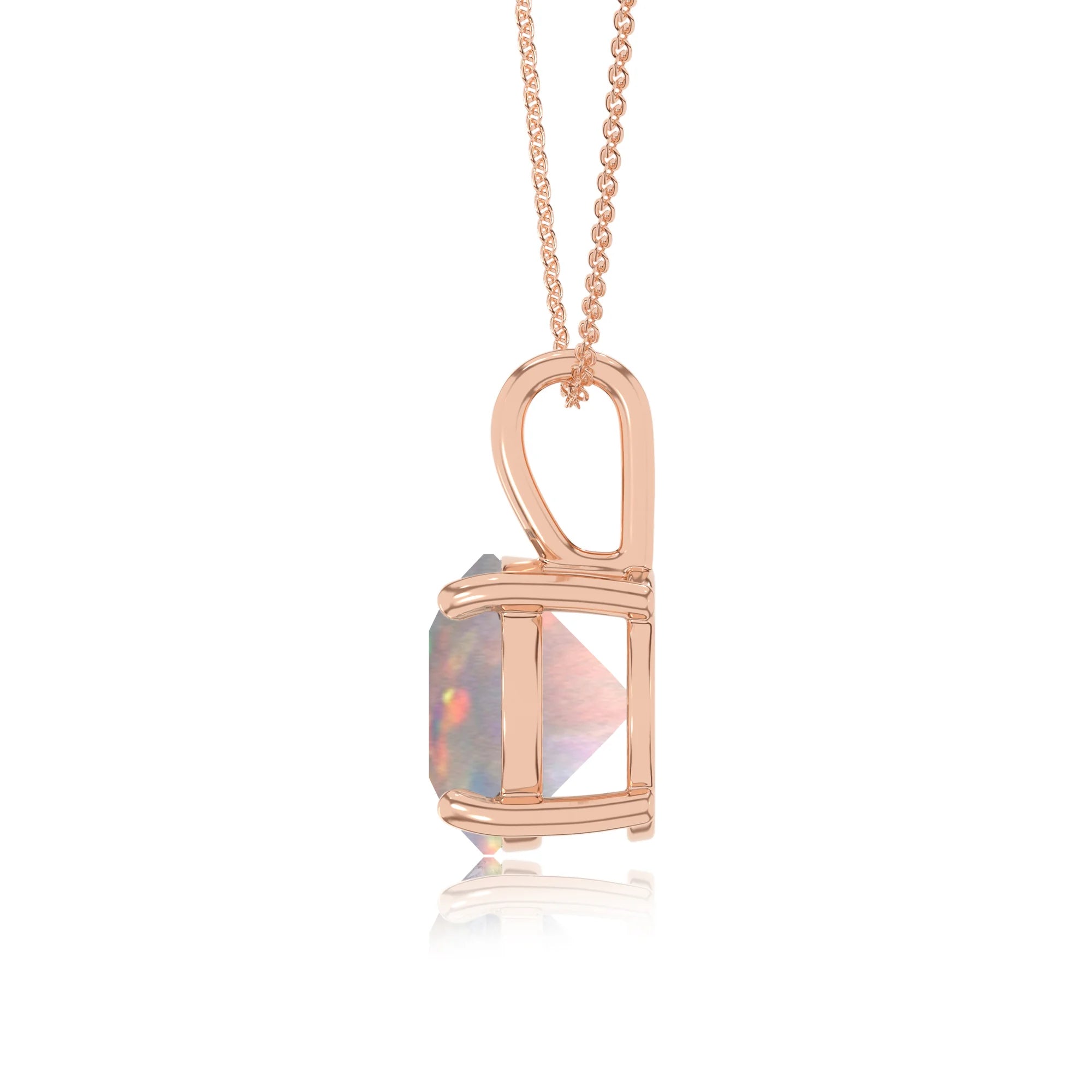 lab grown opal round solitaire v-bale necklaces in rose gold 