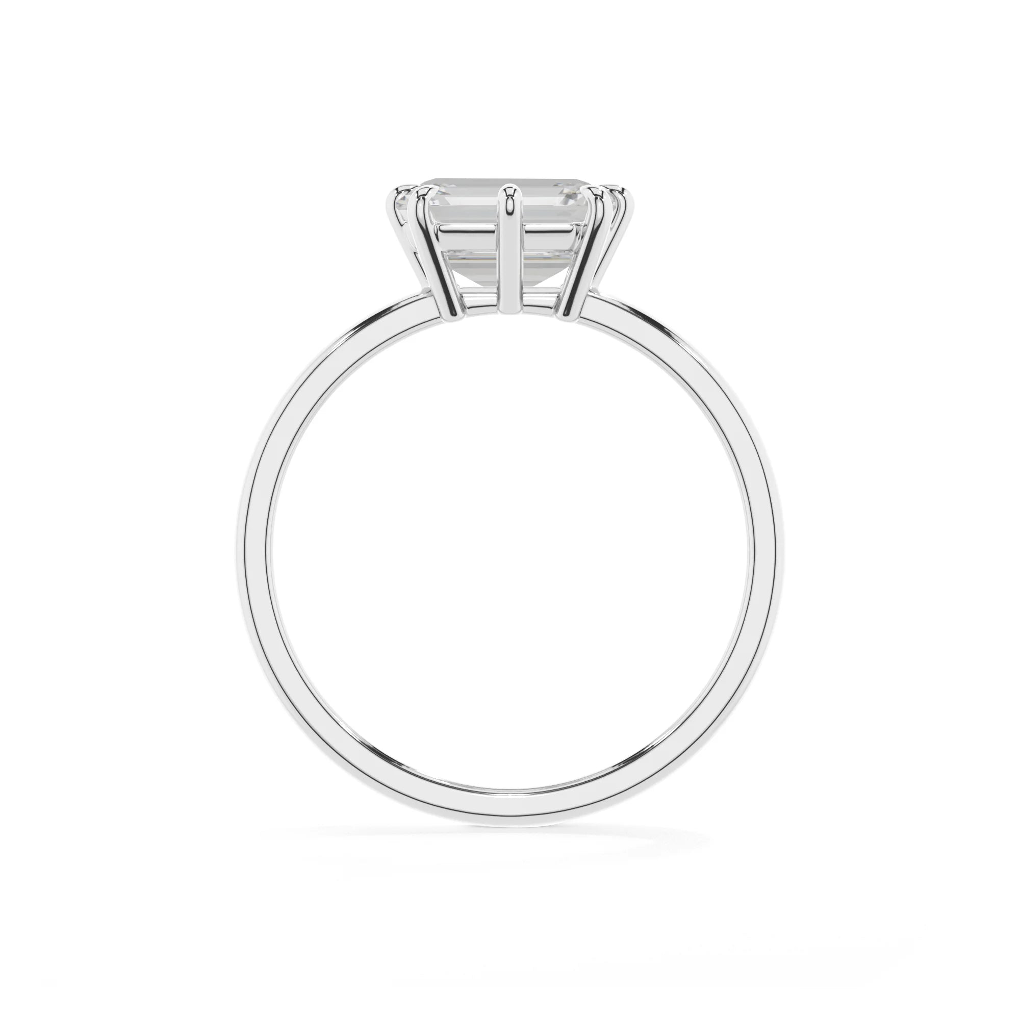 lab grown moissanite emerald cut solitaire rings in platinum 